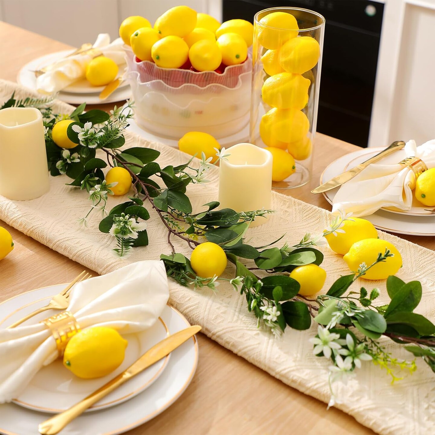 6 ft Artificial Lemon Garland 30 Pcs 3 x 2 Inch Fake Lemons Spring Greenery Garland Wreath Faux Lemon Decoration for Home Front Wedding Party Table