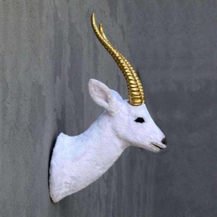 White Gazelle Head Life Size Statue