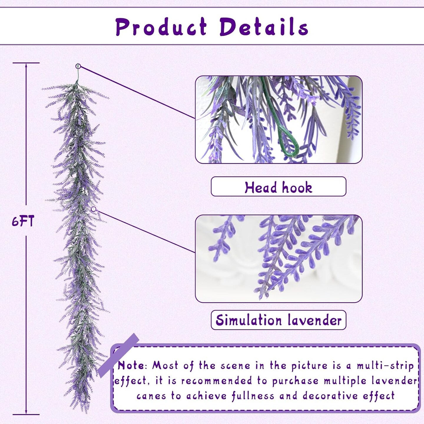 6Ft Lavender Purple Artificial Garland, Spring Summer All Year Lavender Garland for Farmhouse Wedding Mantle Arch Porch Stair Table Indoor Door Home Decoration