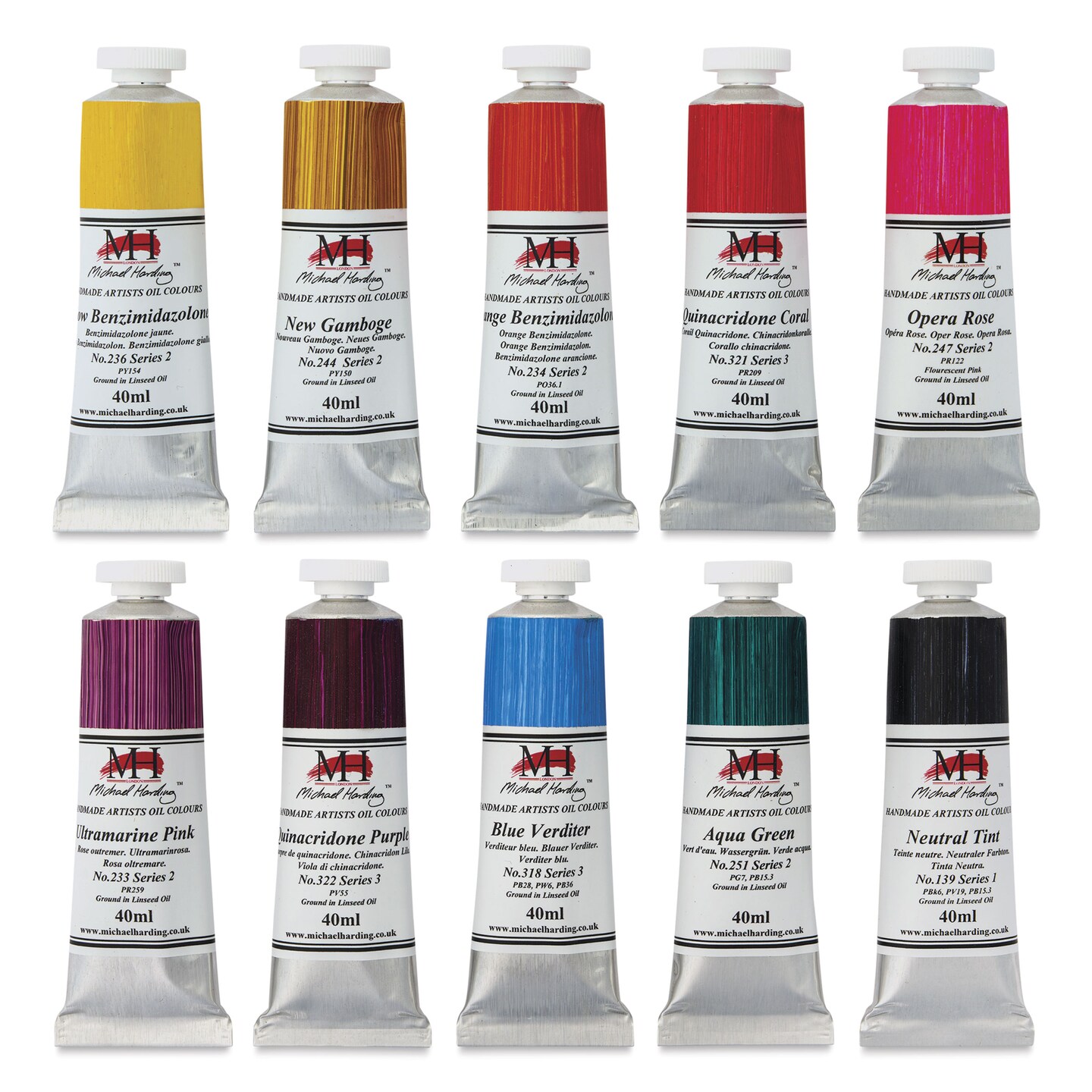 Michael Harding Artists Oil Color - Set of 10, Brick Lane Colors, 40 ml