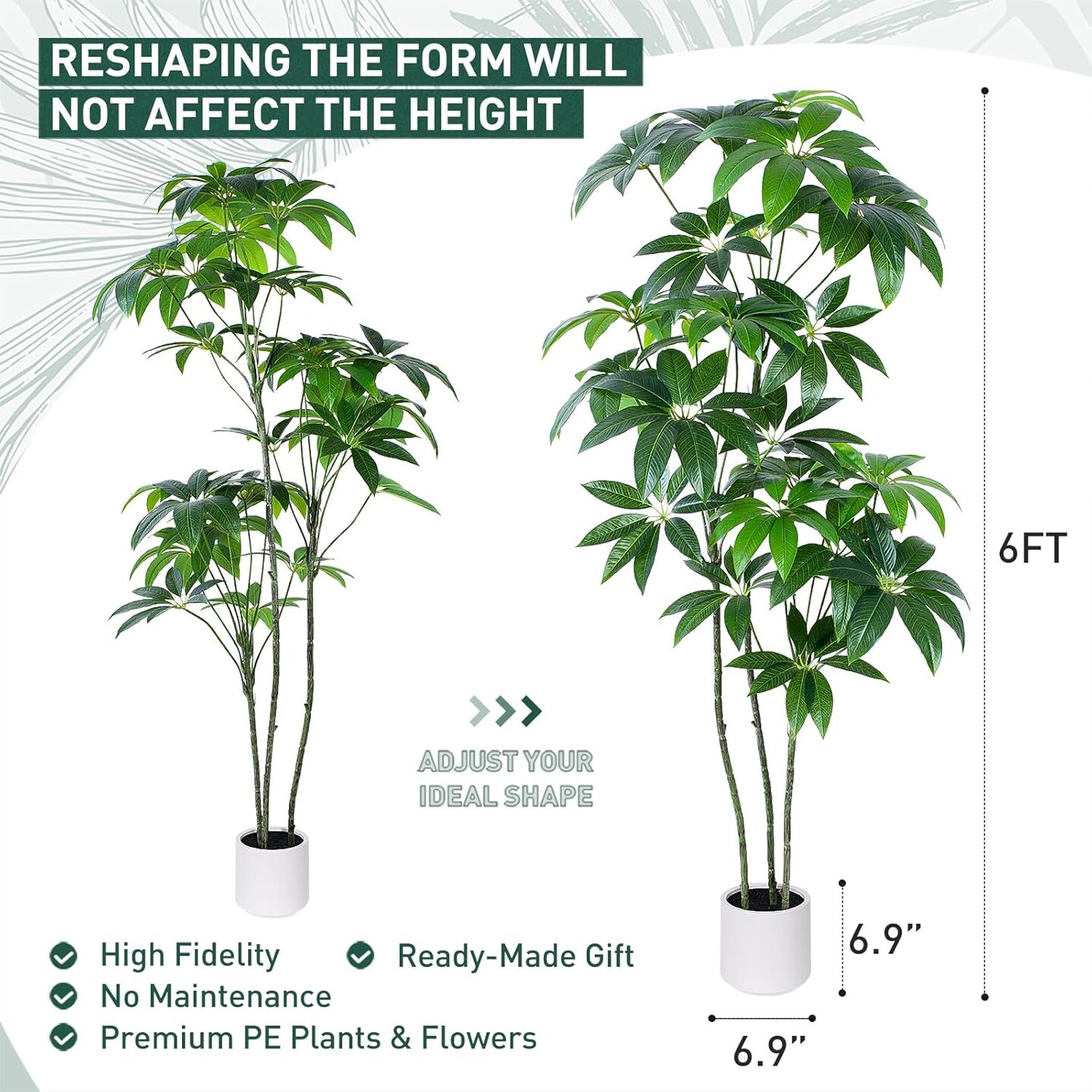 Money Tree Artificial - 6 FT Tall Fake Tree with Decorative planters - Large Faux Plants Lifelike Branches &#x26; Foliage - Artificial Plants Indoor for Home Office Living Room Decor