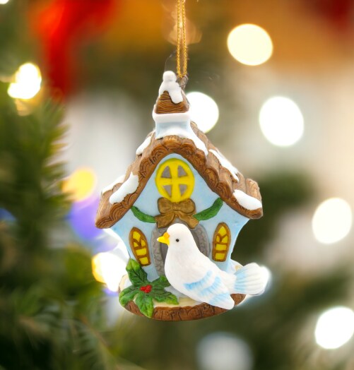 Ceramic Dove Bird with Birdhouse Light Cover Ornament, Home D&#xE9;cor, Gift for Her, Mom, Christmas tree D&#xE9;cor, Wall Decor