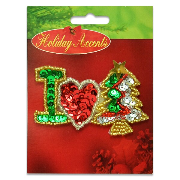 2 3/4&#x22; x 1 3/4&#x22; I Love Christmas Sequin Applique/Patch