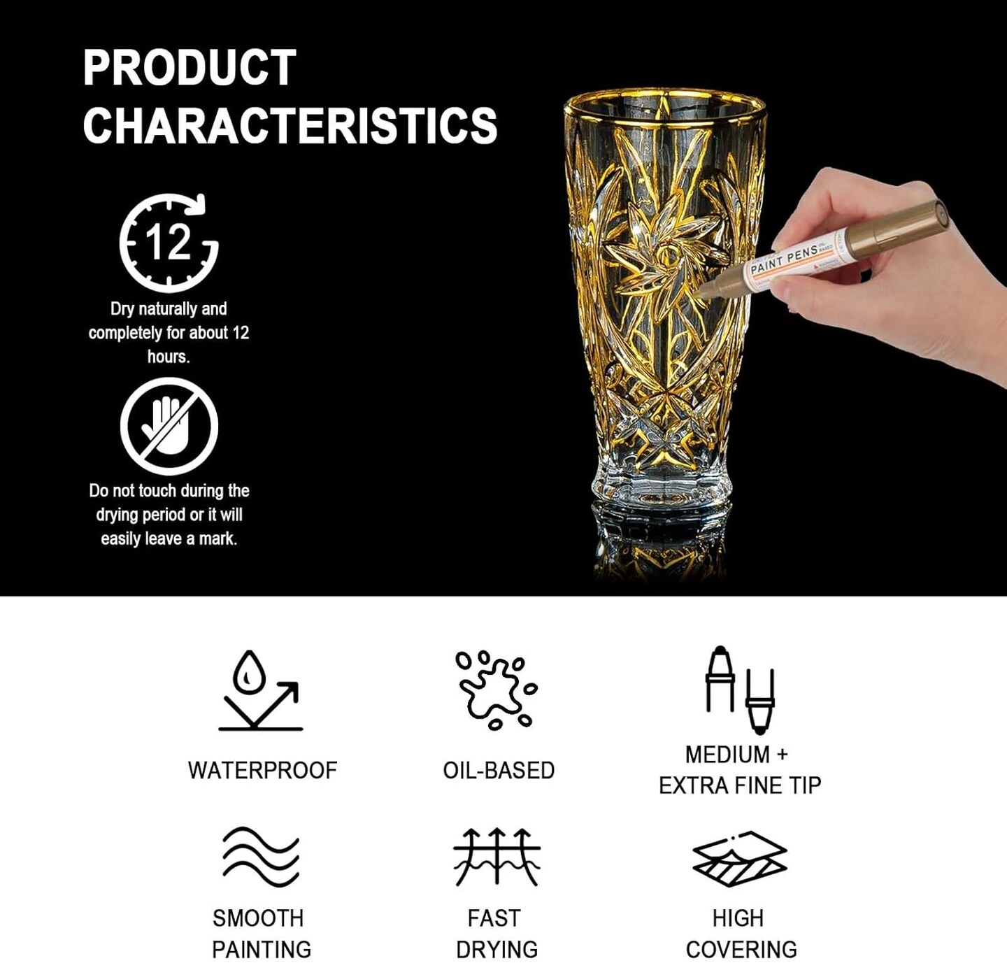 Oil Based Paint Markers, Dual Tip Paint Pens(0.7mm & 3mm), Gold Silver Permanent Paint Marker Pen, Waterproof, Quick Dry