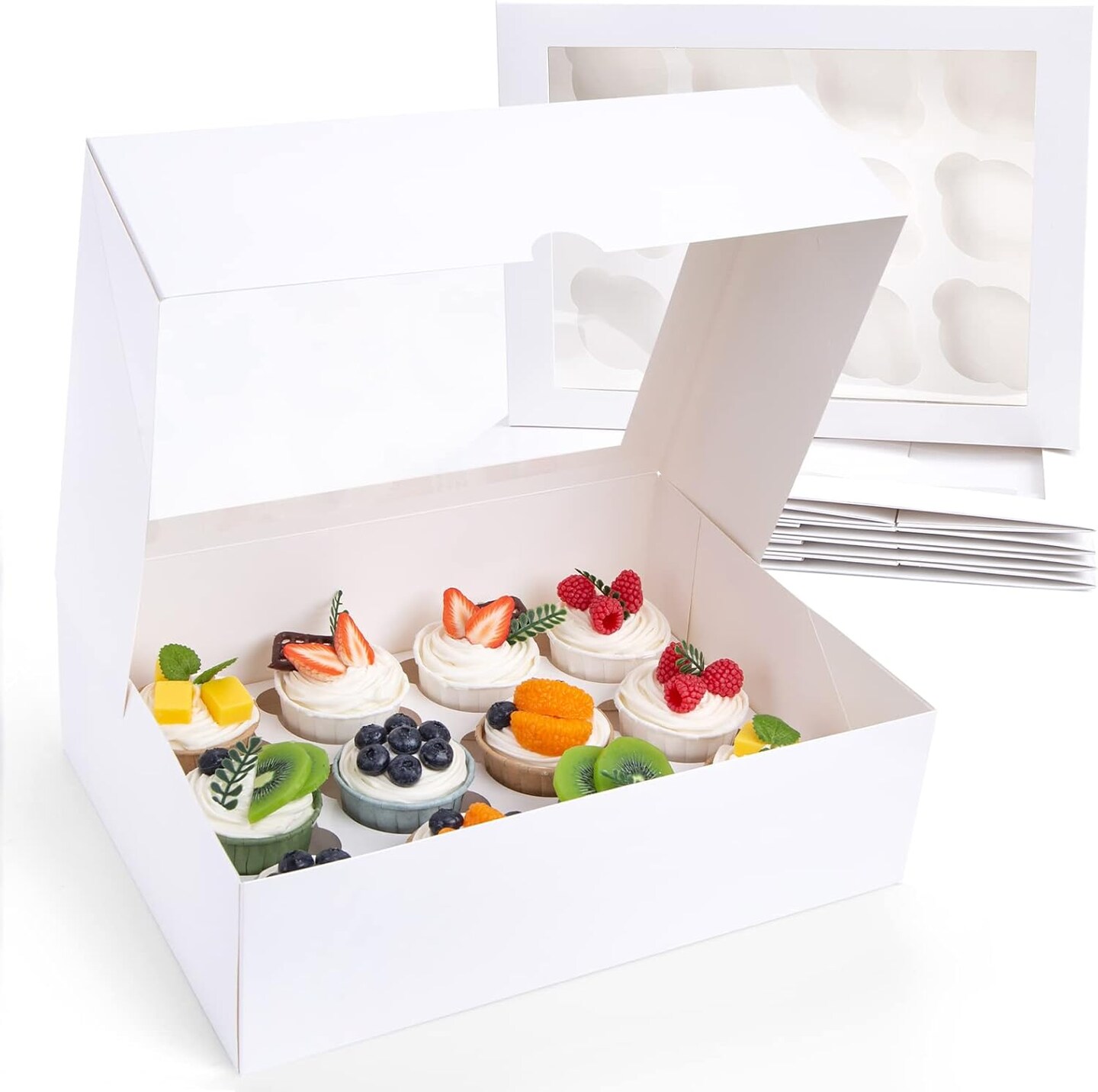 12 Count Cupcake Boxes, 6PCS Cupcake Container with Window Boxes Holding 72 Pastry Box for Birthday Holiday Party Bakery Supplies 13.2&#x22;x9.8&#x22;x4&#x22;