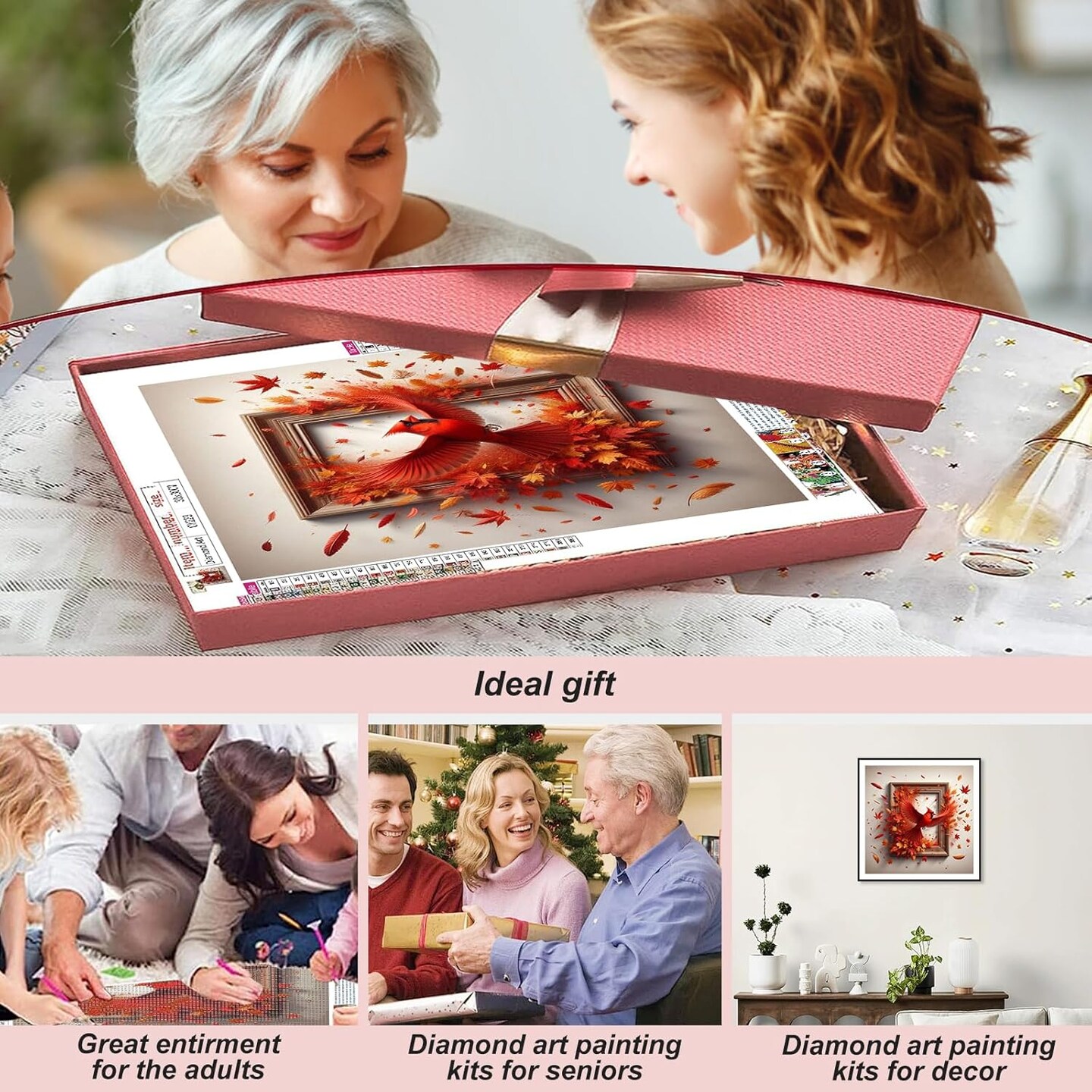 Diamond Painting Kits for Adults Cardinal, 5D DIY Diamond Art Kits for Beginners Round Full Drill Diamond Painting for Home Wall Decoration Gift 12&#xD7;12inch, Bird