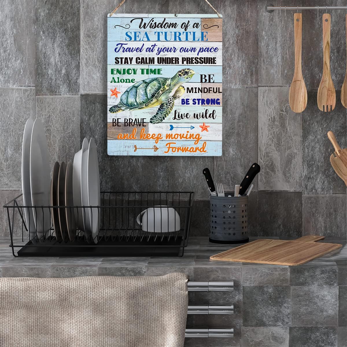 Sea Turtle Wooden Wall Sign 10x8” – Inspirational Home & Office Decor