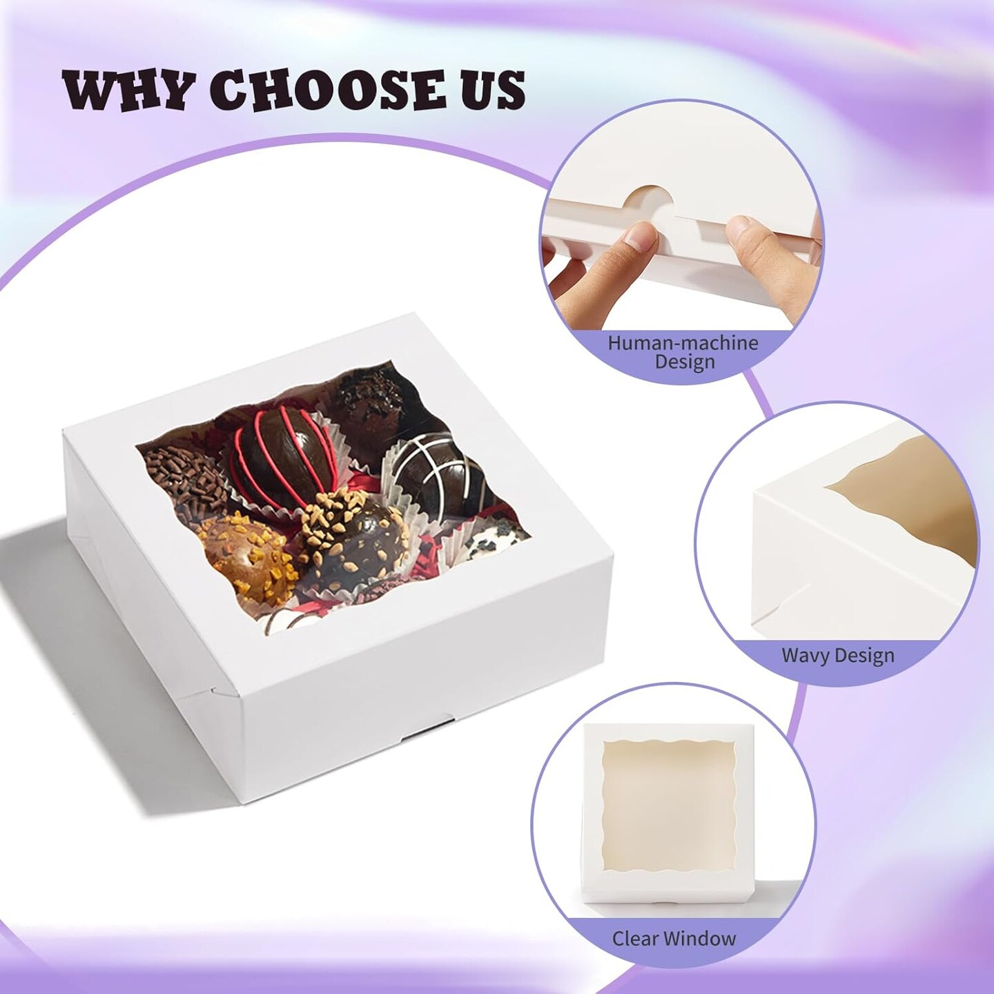 51PCS 5x5x2 Inch Bakery Boxes,Cookie Boxes with Window, Pastry Boxes for Macaroon Dessert Cupcake Donut Pastry Muffins