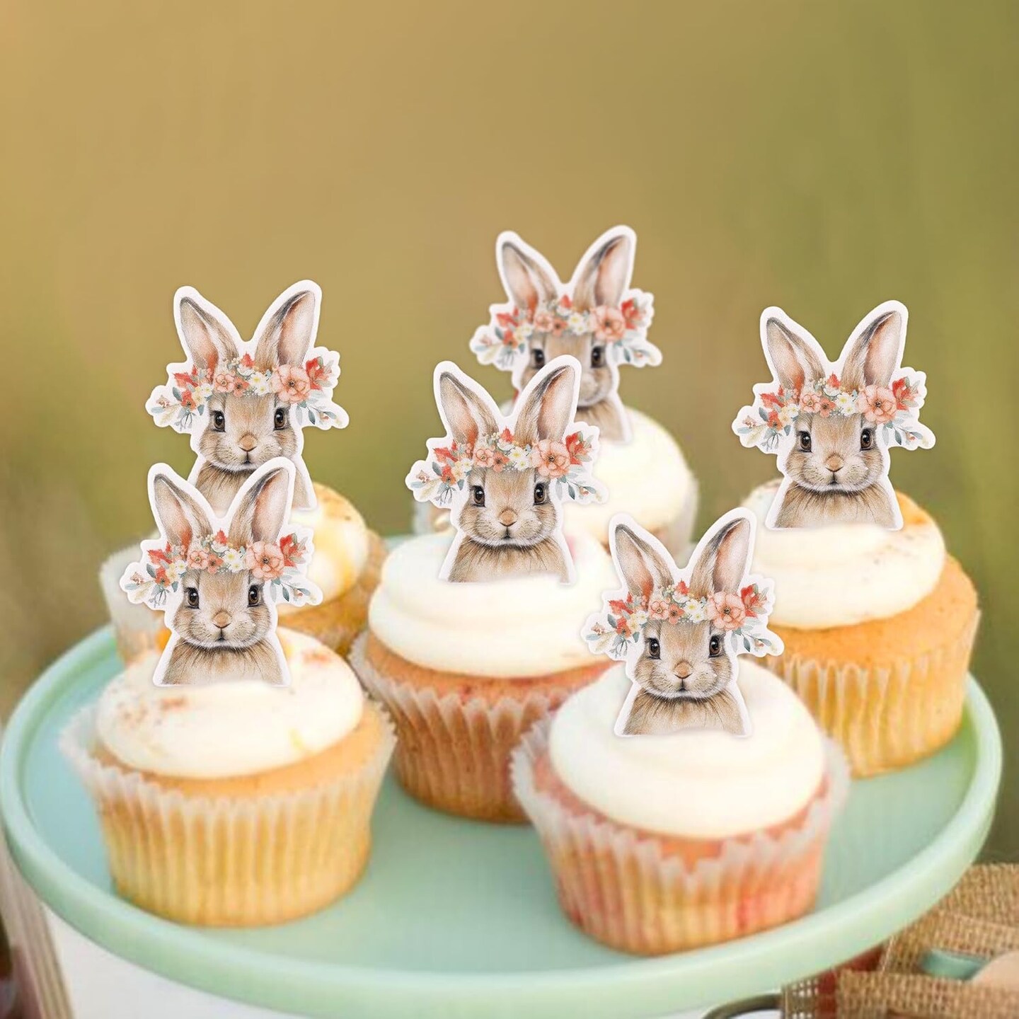 40Pack Edible Happy Easter Cupcake Toppers for Rabbit Ears Bunny Party Decorations Cake Picks Cake Food Decor Appetizers Toothpicks Party Supplies head