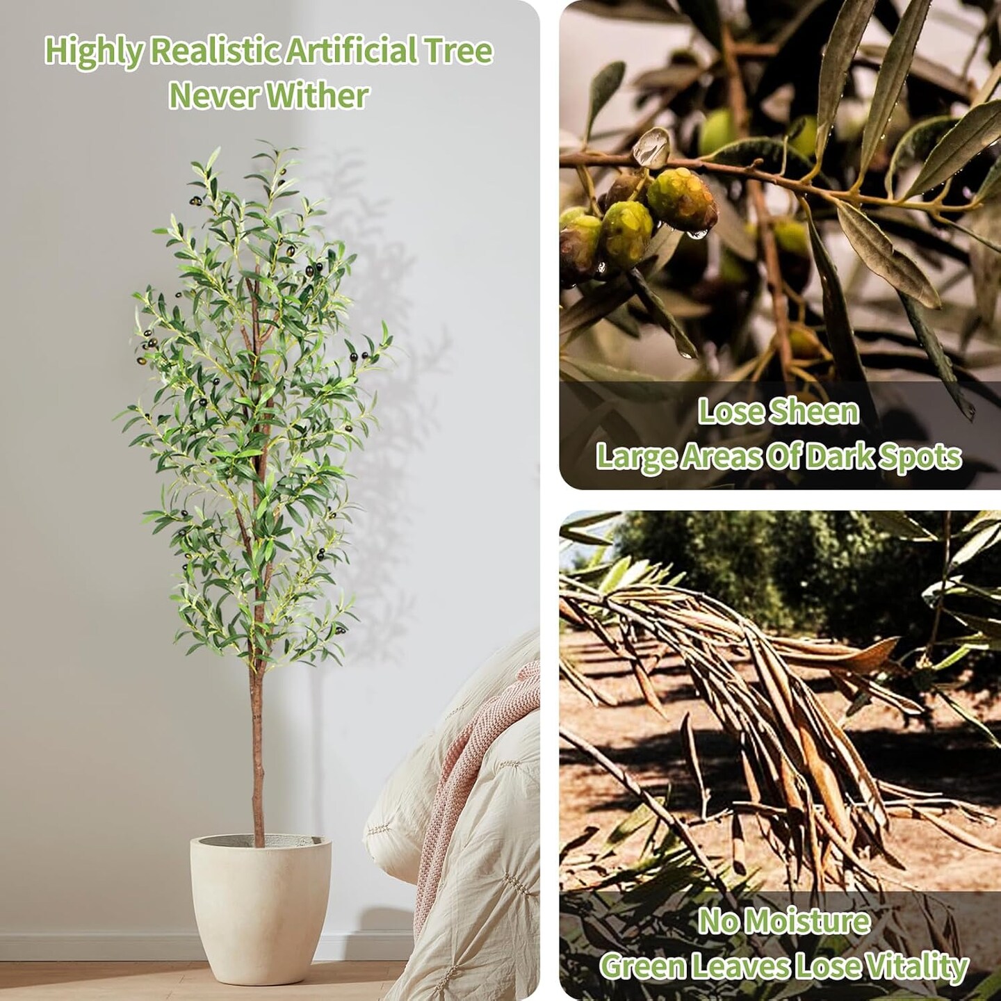 Artificial Olive Tree, 6FT Tall Faux Olive Trees 72in Outdoor Fake Potted Silk Plant with Trunk and Realistic 648 Leaves and 24 Fruits for Modern Office Home Decor Indoor&#xFF08;1pack&#xFF09;