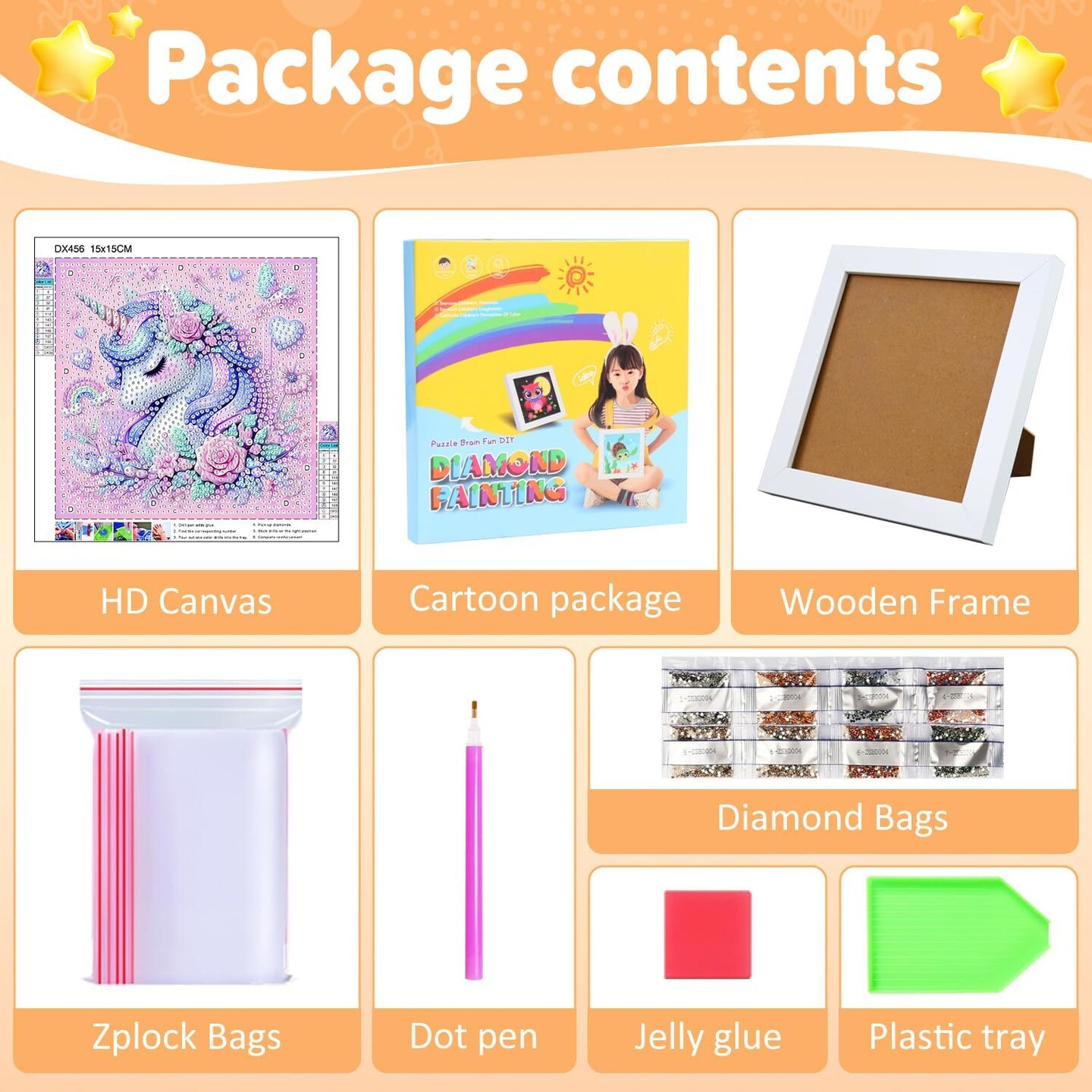 Diamond Art Kits for Kids – Cartoon Gem Painting Crafts for Girls 8-12, DIY Diamond Painting with Frame, Beginners’ Gem Art Kit for Home Wall Decor (6×6 inch)