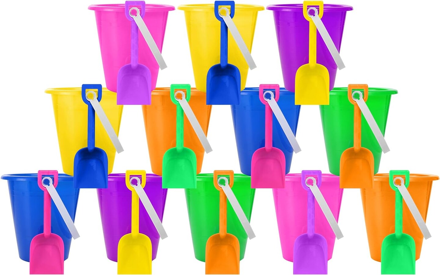 4E&#x27;s Novelty 12 Pack Beach Buckets with Shovels Bulk &#x2013; 7&#x22; Sand Buckets &#x26; Shovels for Sand &#x26; Outdoor Play