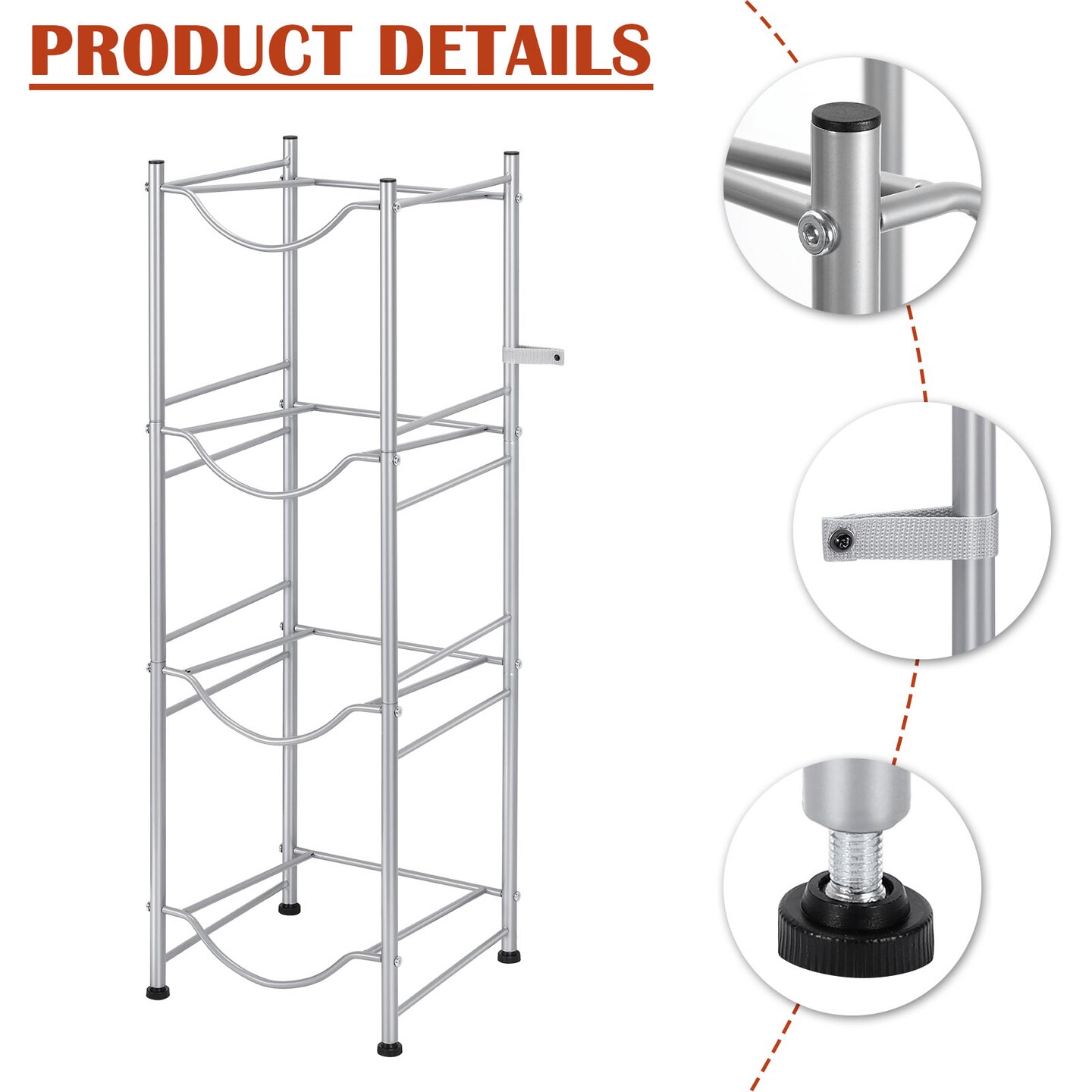 5 Gallon Water Bottle Jug Rack 4 Tier Heavy Duty Water Bottle Storage Rack Removable Gallon Water Bottle Jug Organiser for Kitchen Office Breakroom