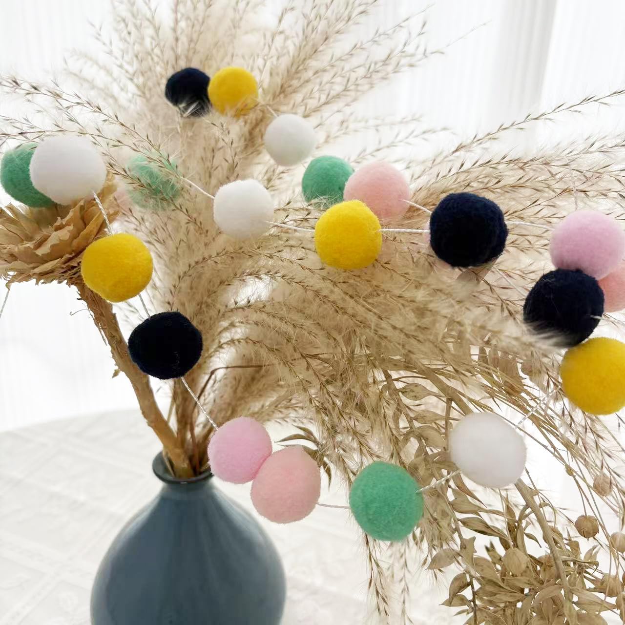 Easter Pom Pom Garland Decorations, 3 Pack 30 Balls Pastel Felt Ball Garlands Colorful Hanging for Wall Window Classroom Birthday Party Home Decor