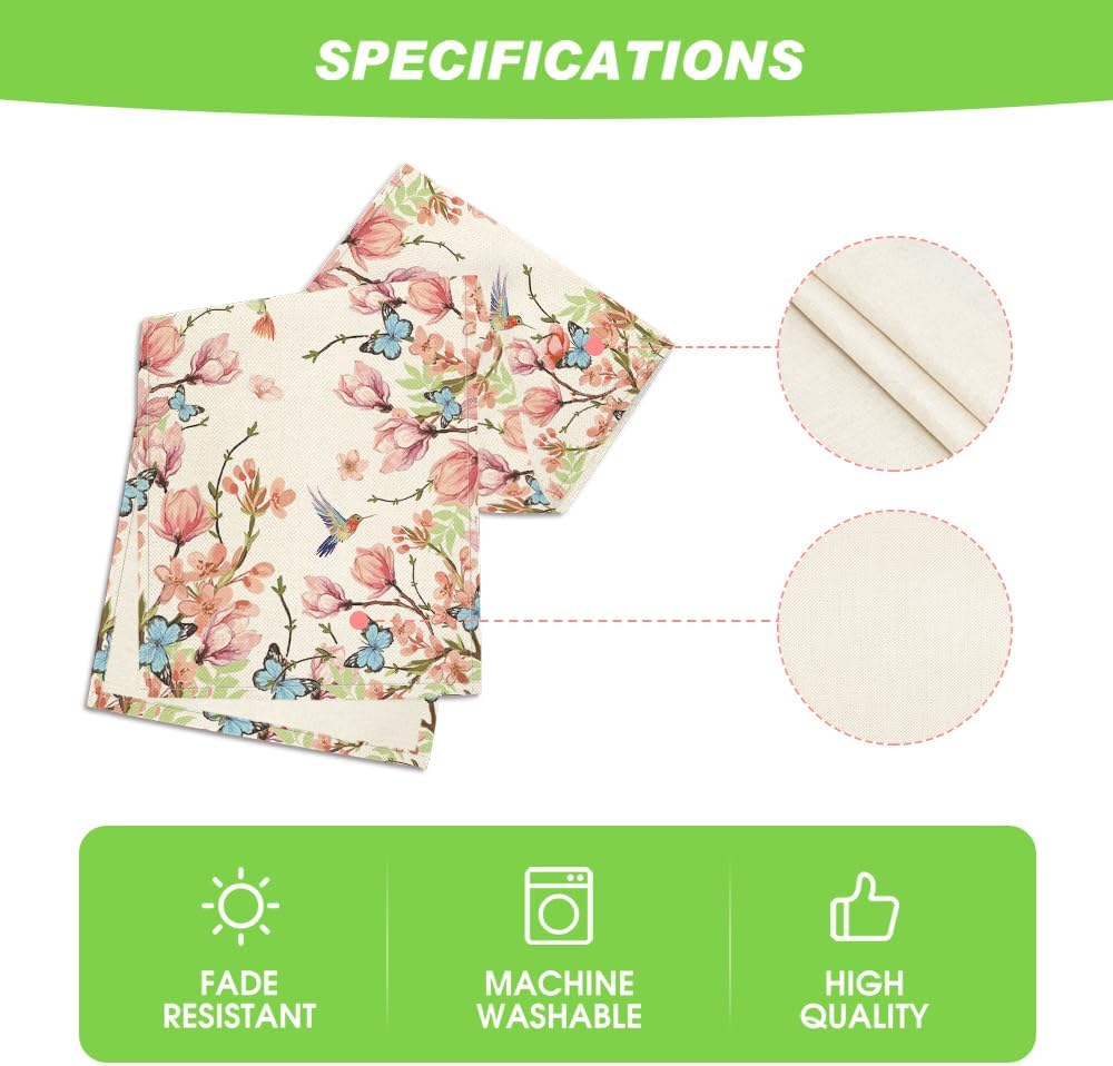 Flowers Bird Butterfly Spring Table Runner, Seasonal Kitchen Dining Table Decoration for Home Party Decor 13x72 Inch