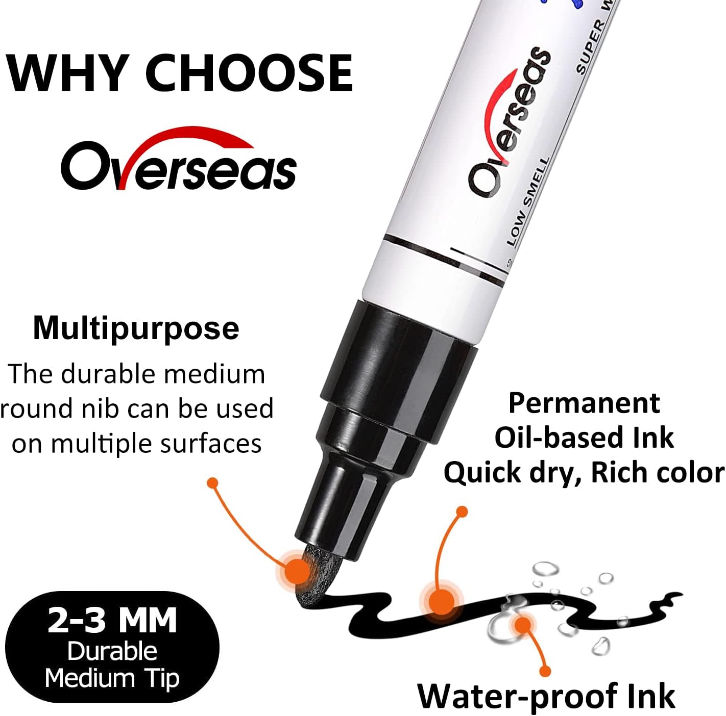Permanent Paint Markers Pens - 3 Pack Black Oil Based Paint Pens, Medium Tip, Quick Drying and Waterproof Marker Pen for Metal