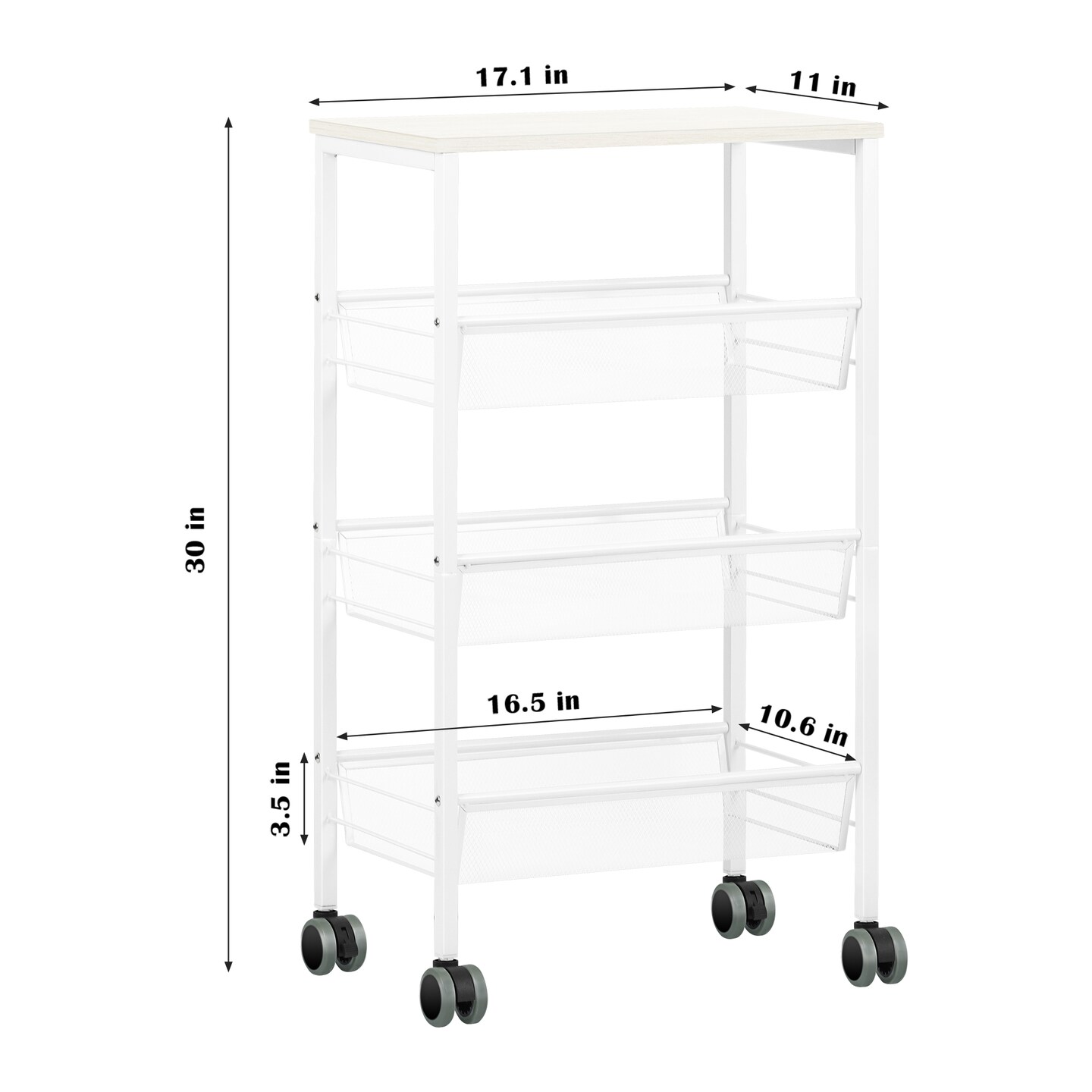 4 Tier Utility Rolling Cart on Wheels Serving Cart with Storage Organizer White