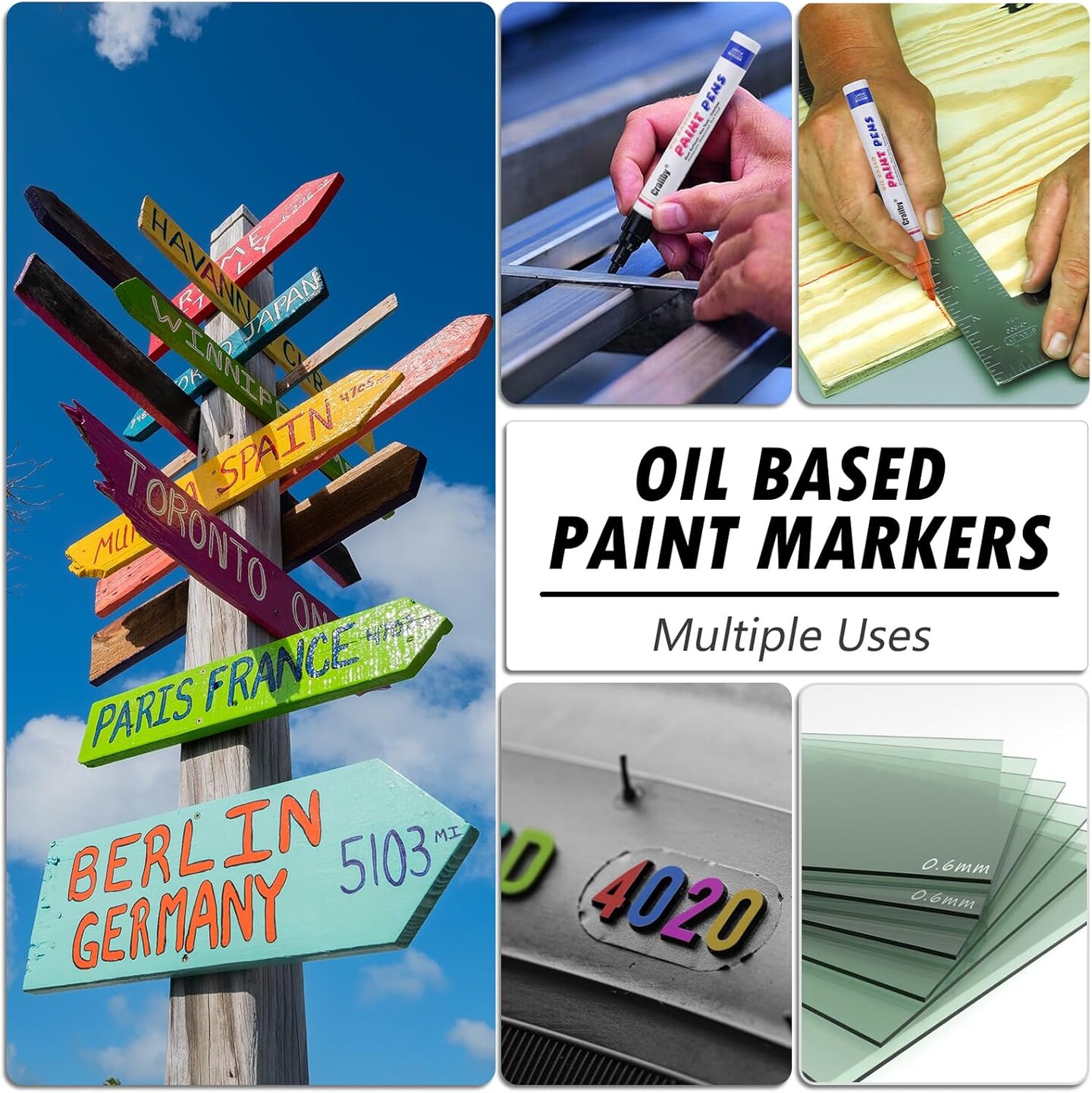 White Paint Markers, 2 Pack Oil-Based Waterproof Quick Dry Permanent Paint Pen Set