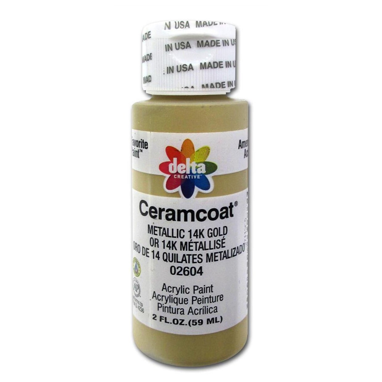 Delta Ceramcoat Acrylic Paint 2oz Metallic 14K Gold &#x2013; Multi-Surface Craft &#x26; Wood Paint for Painting Supplies, Canvas, DIY Projects, Artists &#x26; Hobbyists