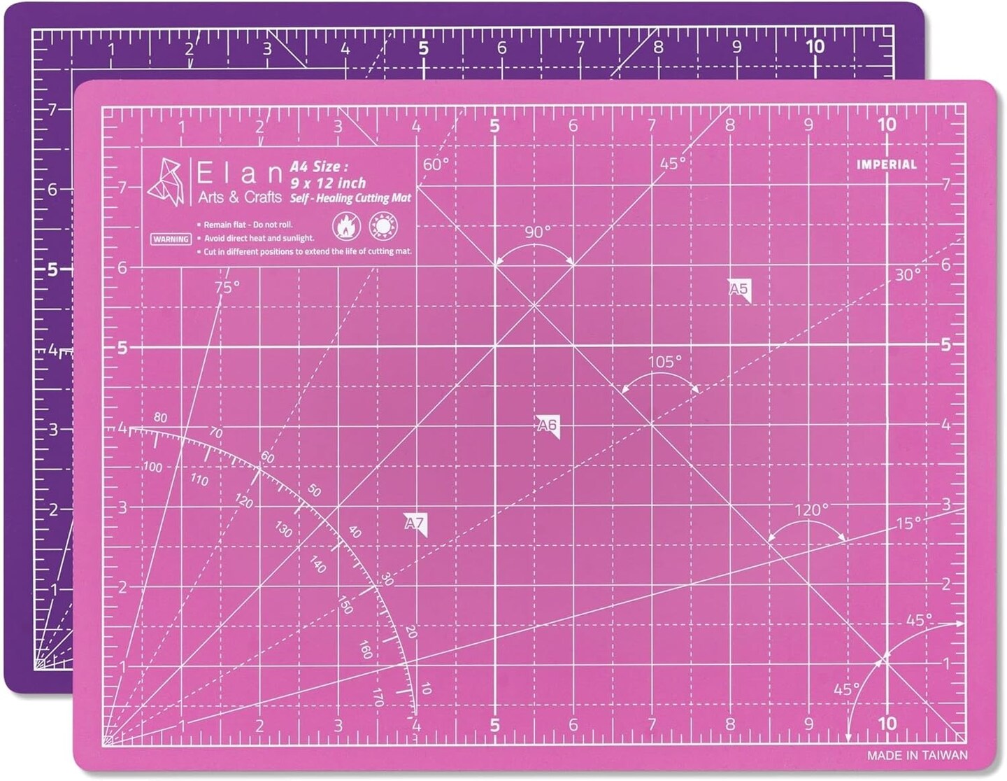 Cutting Mat A4 Pink &#x26; Purple, Self Healing Cutting Mat 12 x 9 INCH, 5-Ply Craft Mat Pink, Hobby Cutting Mat 12x9 INCH, Fabric Cutting Board for Crafts, Quilting Cutting Board, Craft Cutting Mat