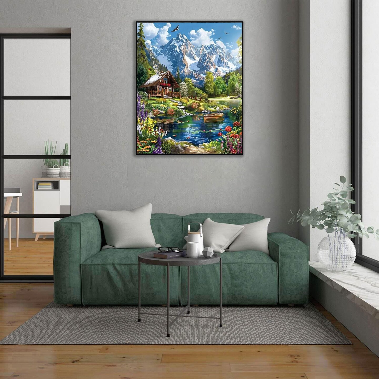 Landscape Paint by Numbers Kit for Adults On Canvas,DIY Easy Adult Paint by Number Kits Forest Log Cabin,Paint by Color Eagle Acrylic Paint Painting Home Wall Decor 16x20inch (Without Frame)