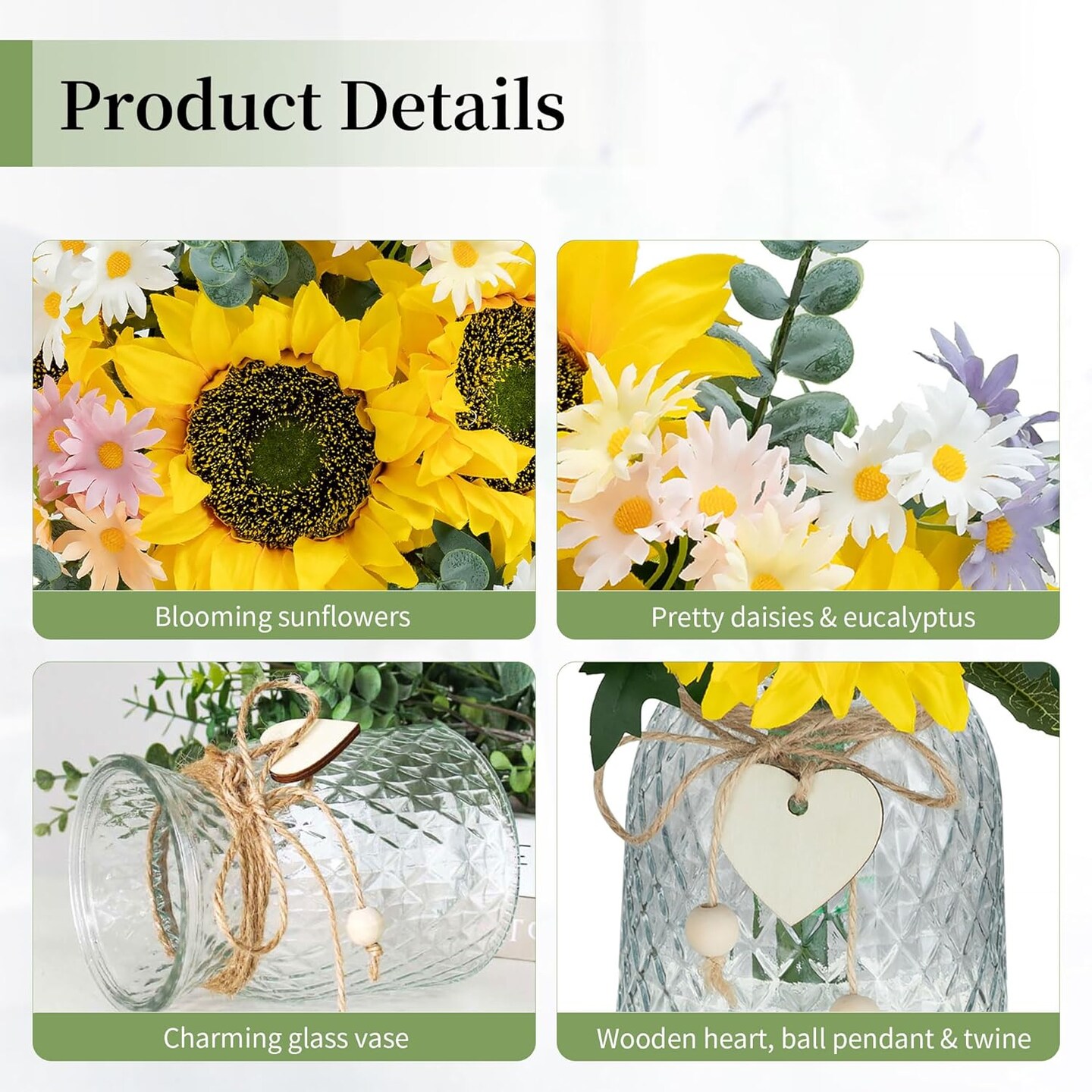 Sunflower Fake Flowers in Vase: Sunflowers Artificial Flowers with Vase for Table Centerpieces Decor - Silk Flower Bouquet Faux Arrangements Kitchen Bathroom Wedding Party Decoration