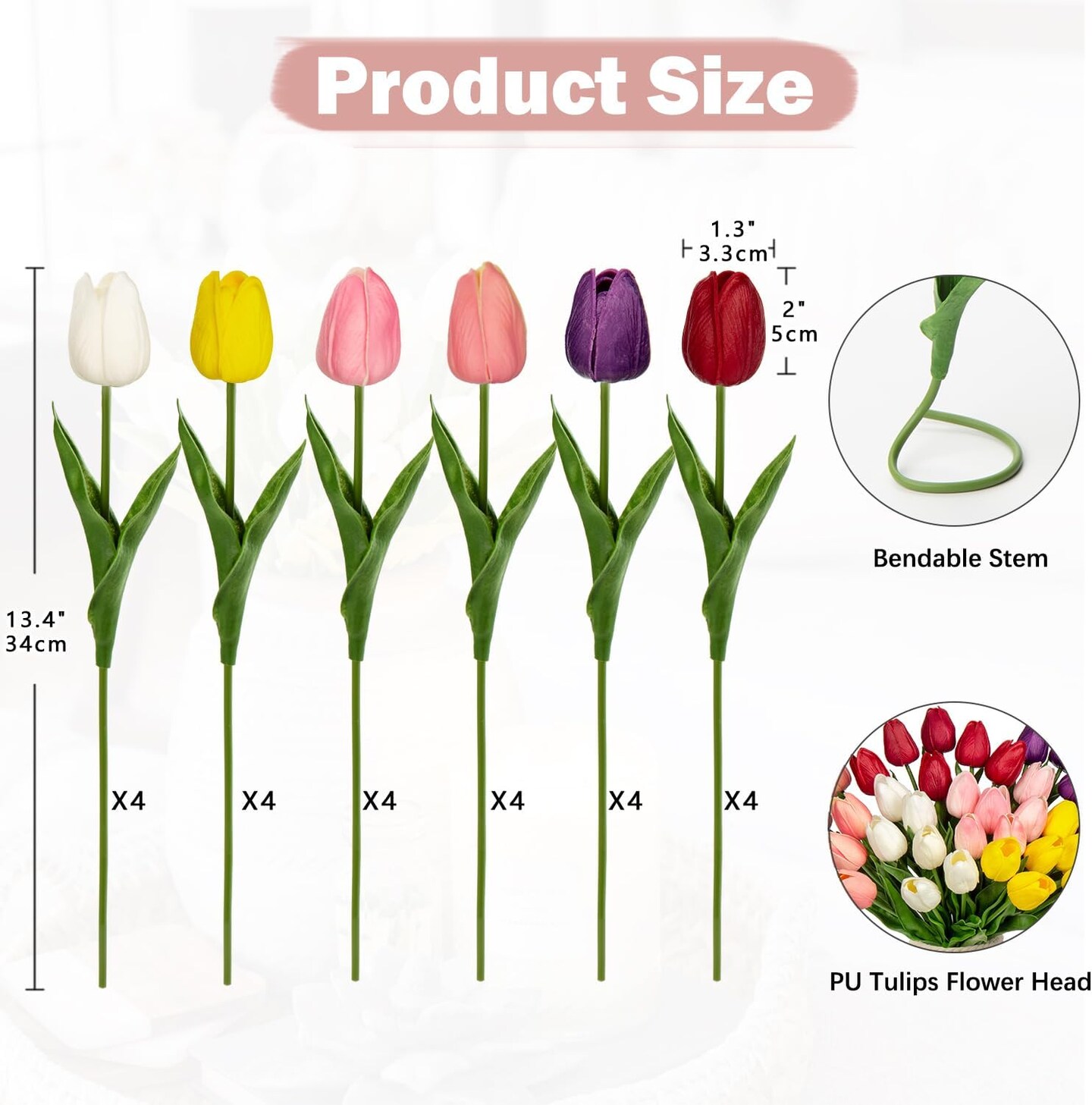 24 Pcs Artificial Tulips Flowers Mixcolor Real Touch Fake Tulips Fake Flowers