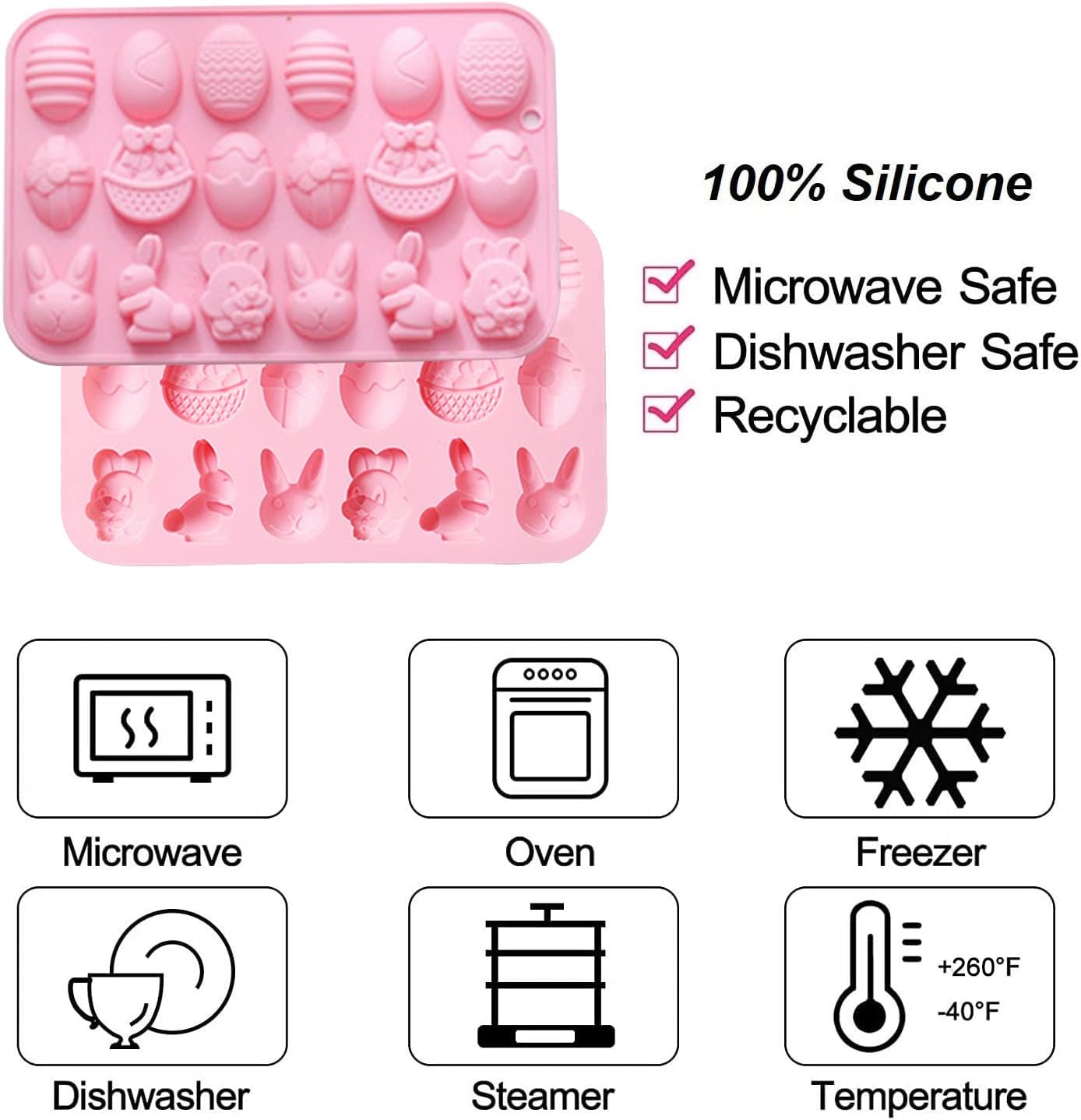 Easter Silicone Chocolate Mold 2 Pieces Egg Rabbit Bunny Shaped Mould for Chocolate Candy Cake Fondant Jelly Pudding Manual Soap Hot Chocolate Cocoa Bombs Making of Easter Party Decoration