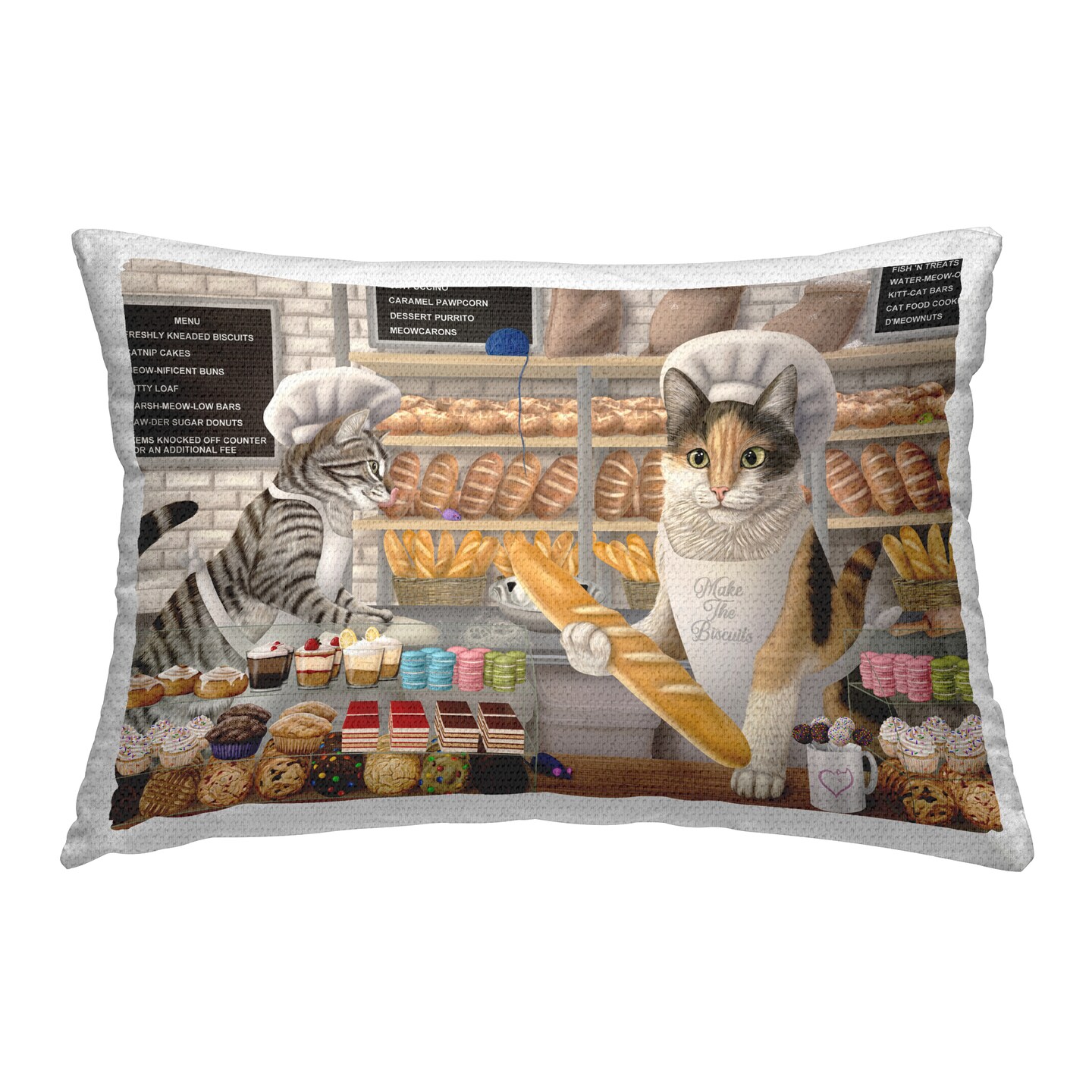 Stupell Industries Meow Bakery Funny Cats Outdoor Printed Throw Pillow Design by Mehu Art, 14 x 7 x 20