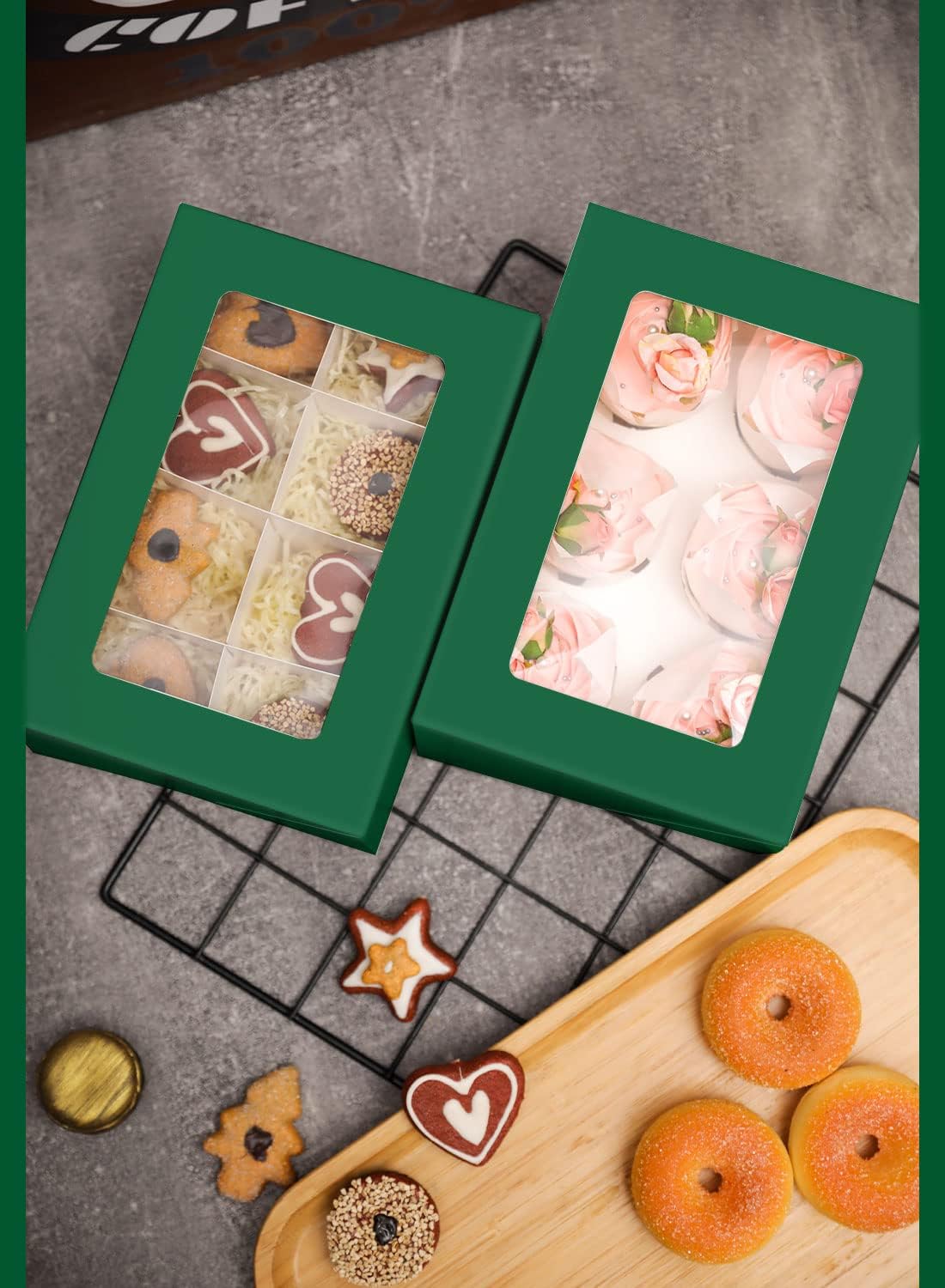Deep Green 6 Cupcake Boxes with Window 30 Packs Cupcake Box 9&#x22;x6.1&#x22;x3.3&#x22; Bakery Boxes For Cupcakes Carrier, Cupcake Containers