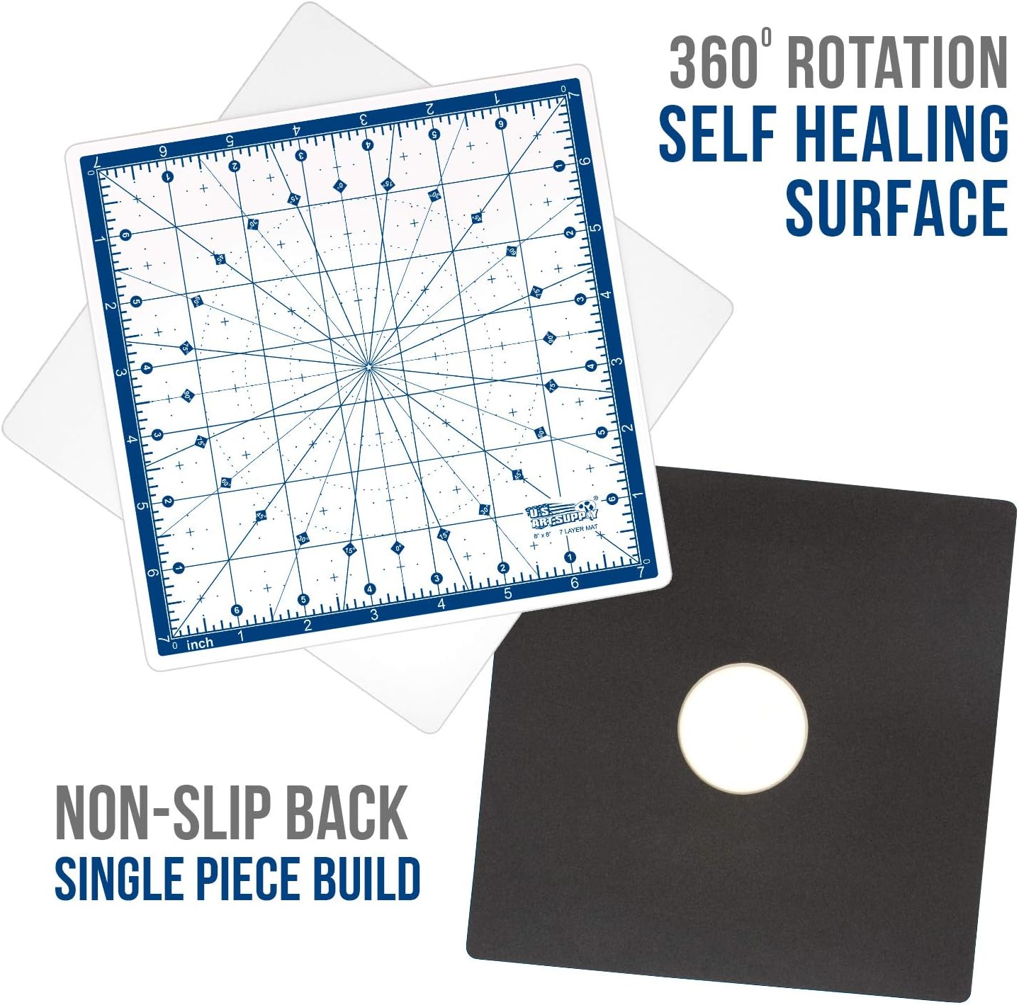 8&#x22; x 8&#x22; Rotary WHITE/BLUE High Contrast Professional Self Healing 7-Layer Durable Non-Slip Cutting Mat Great for Scrapbooking, Quilting, Sewing and all Arts &#x26; Crafts Projects