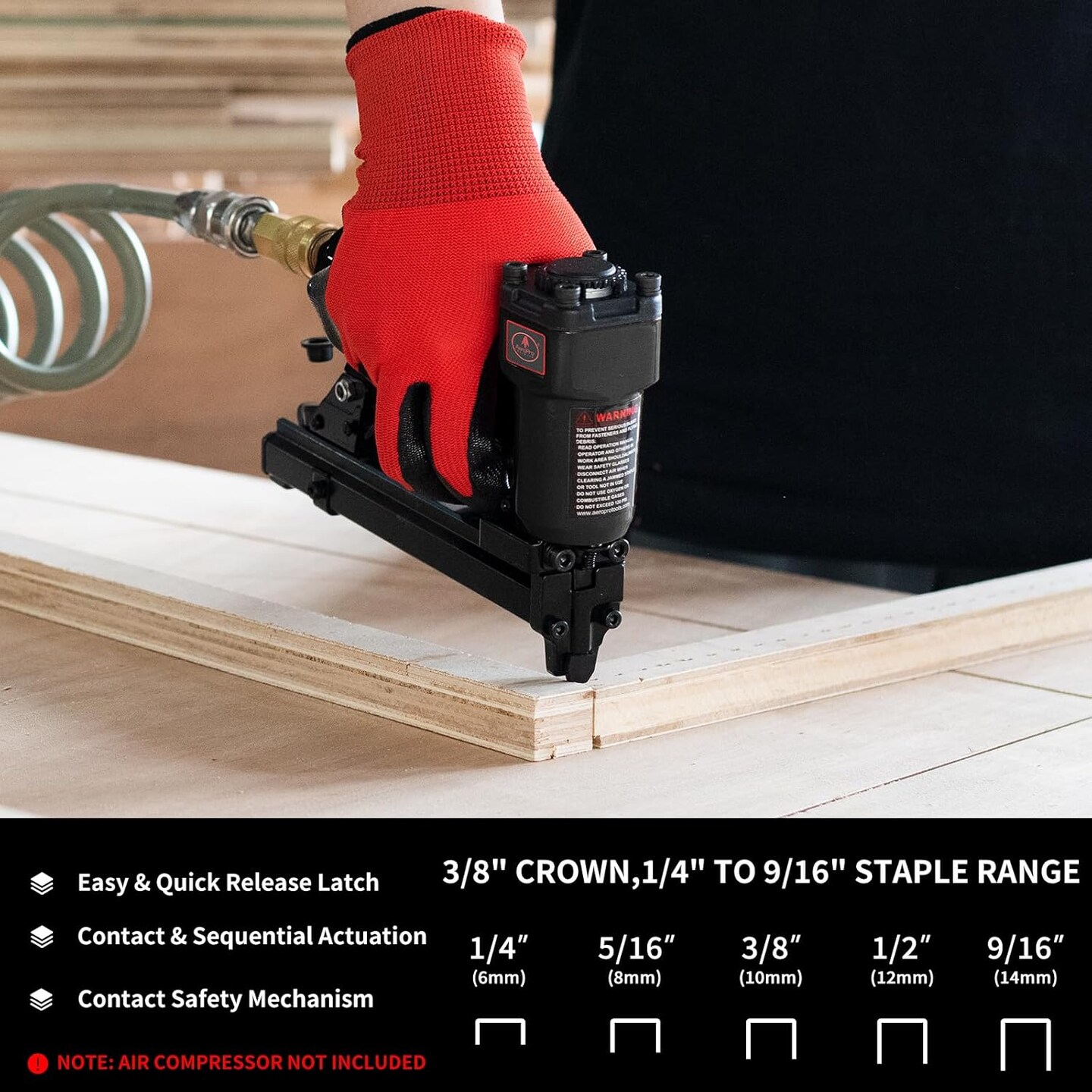 Tools T50JC 20 Gauge Crown Air Stapler Pneumatic Staple Gun with 1200pcs Staples, 1/4-Inch to 9/16-Inch Upholstery Stapler for Upholstering, Woodworking and DIY Projects