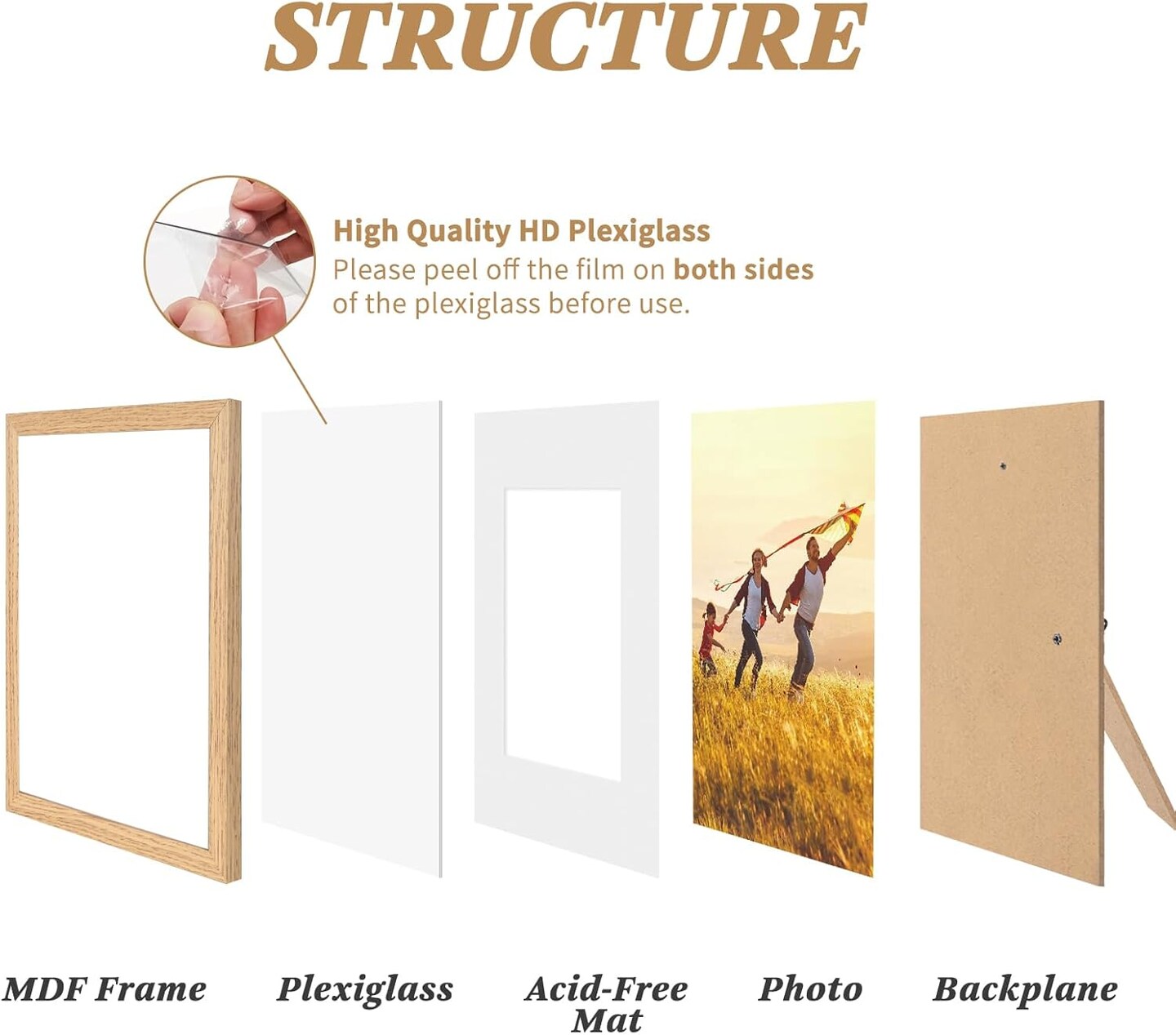 8x10 Picture Photo Frame, Oak Photo Frame Display 5x7 Pictures With Mat, 8by10 Picture Frames