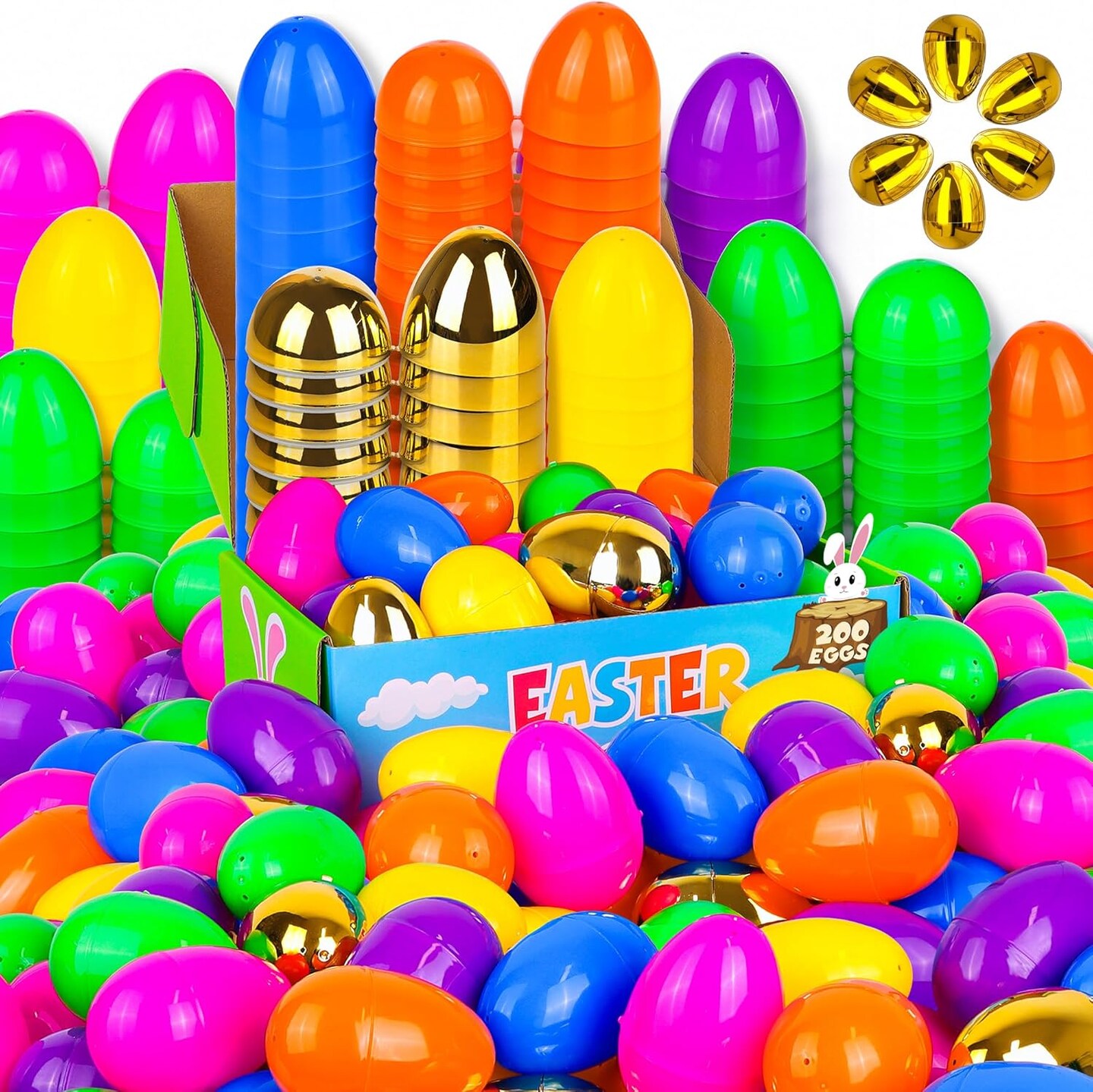 200 Pack Plastic Easter Eggs, Empty Easter Eggs Fillable, Bright Colors Plastic Eggs Bulk for Easter Hunt, Easter Basket Stuffers/Fillers Treats