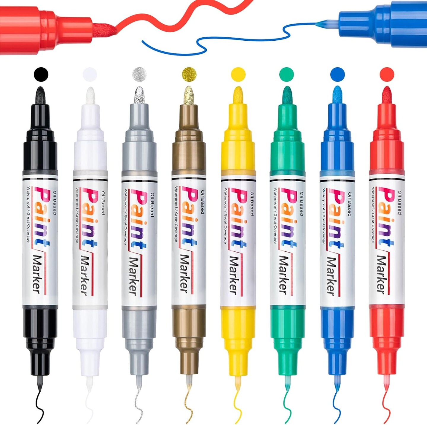 Oil Based Paint Markers, 8 Colors Dual Tip Permanent Paint Pens Paint Markers(0.7mm &#x26; 3mm), Waterproof Paint Pen for Rock Painting, Metal Wood Glass Stone Canvas Mugs Fabric Plastic