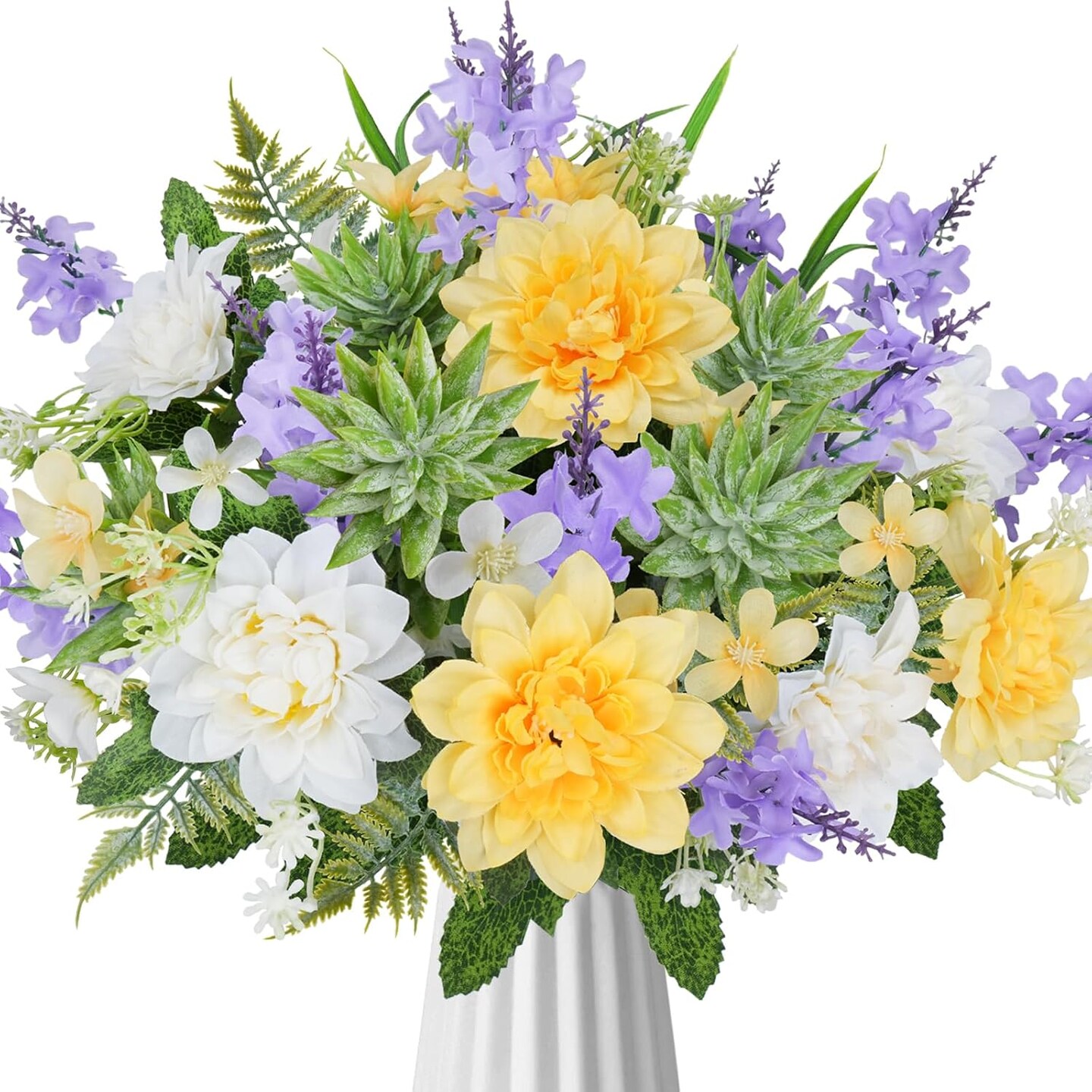 Artificial Flowers Purple Faux Dahlia Bouquet with Hyacinth Silk Floral Arrangements for Home Vase Wedding Table Centerpieces Farmhouse Spring Decor