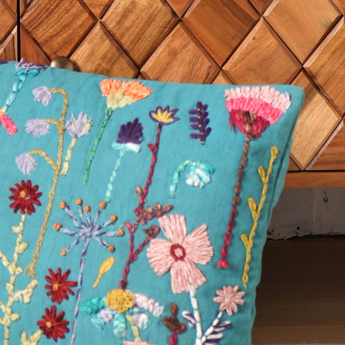Cotton Embroidered Lumbar Pillow with Filler &#x2013; 16&#x22; x 24&#x22;