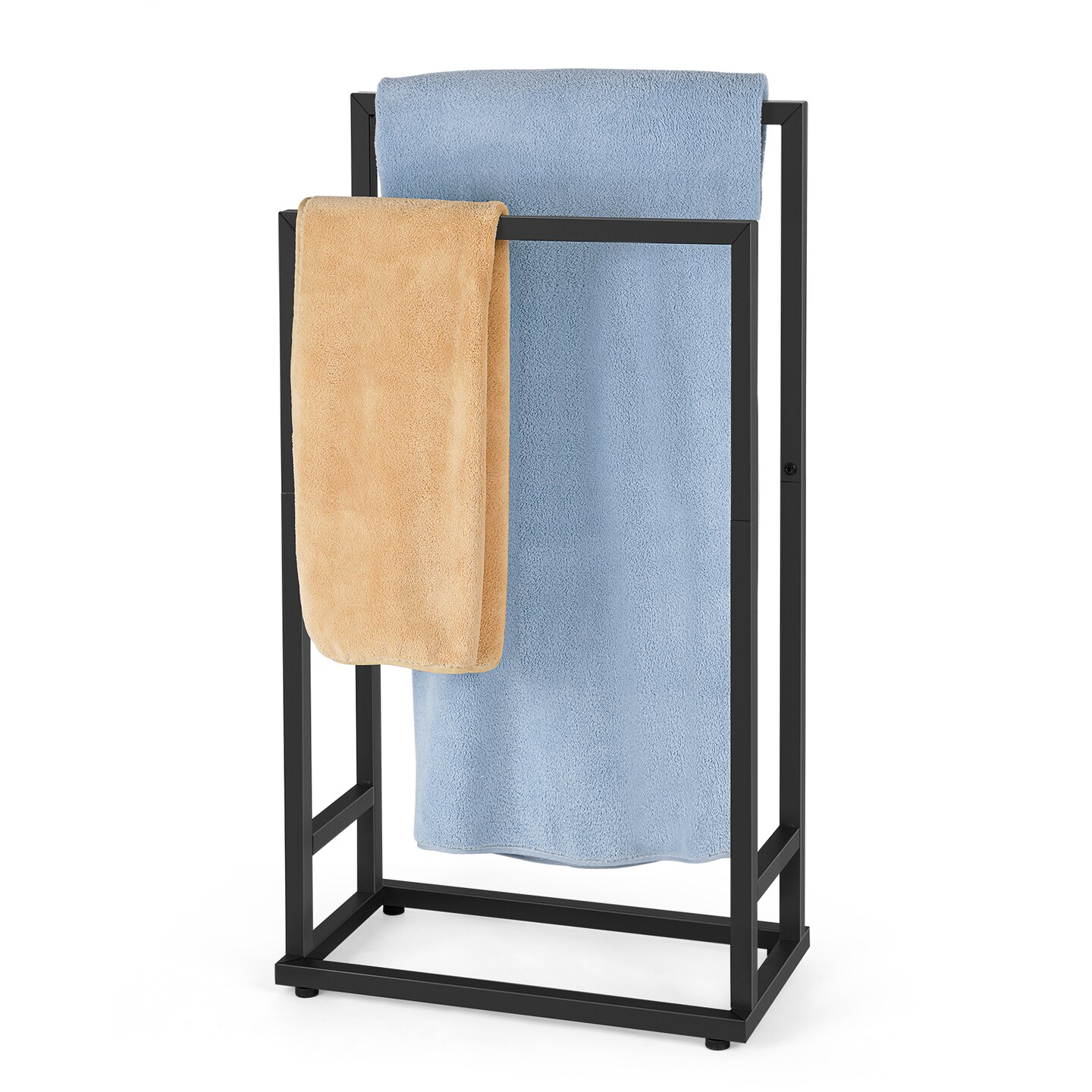 Square Tube Freestanding Towel Rack Modern Bathroom Storage Organizer for Towels & Clothes