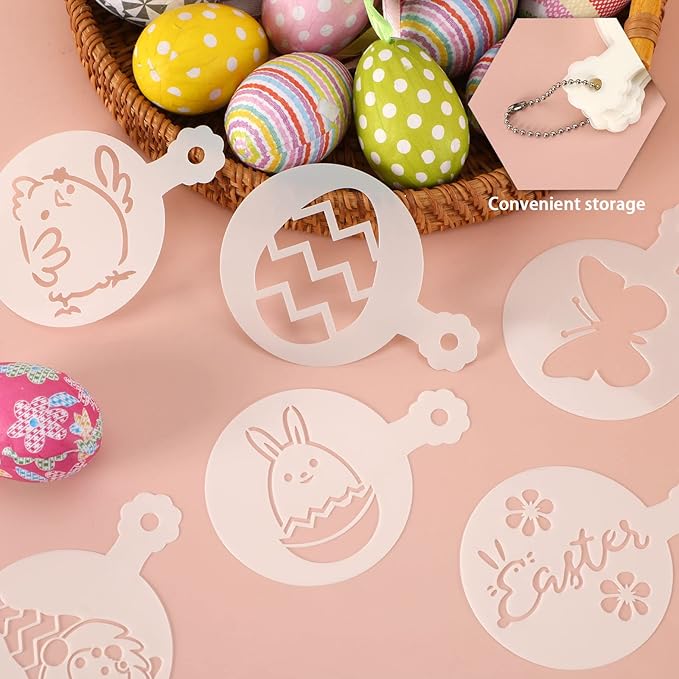 Easter Cookie Stencils, 36Pcs Reusable Eggs Bunny Cookie Coffee Stencils Templates Mold Tools for Cookies Baking Painting Dessert Coffee Decoration Easter Party Supplies