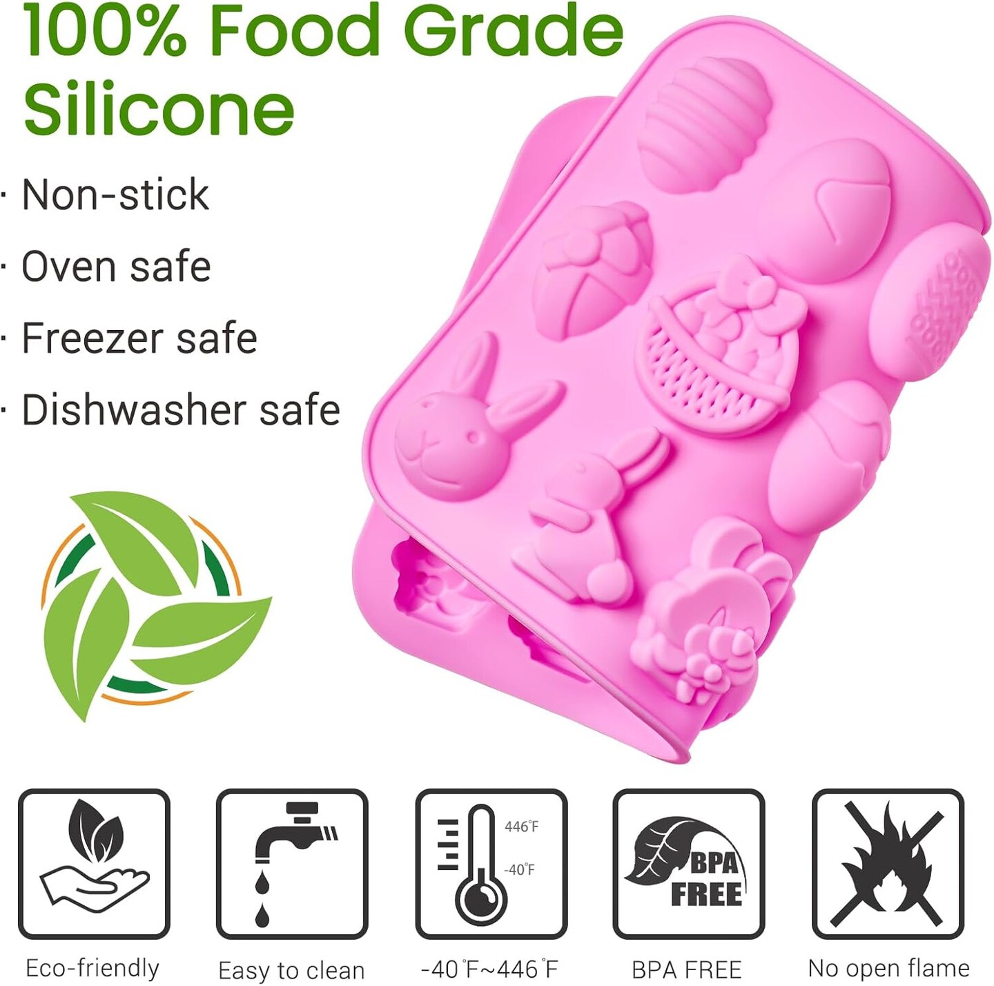 Easter Silicone Chocolate Molds, 4 Packs Egg Rabbit Bunny Shaped Candy Mold Non Stick Baking Pan for DIY Chocolate, Fondant, Gummy, Jelly, Hot Chocolate Bomb, Cake Topper