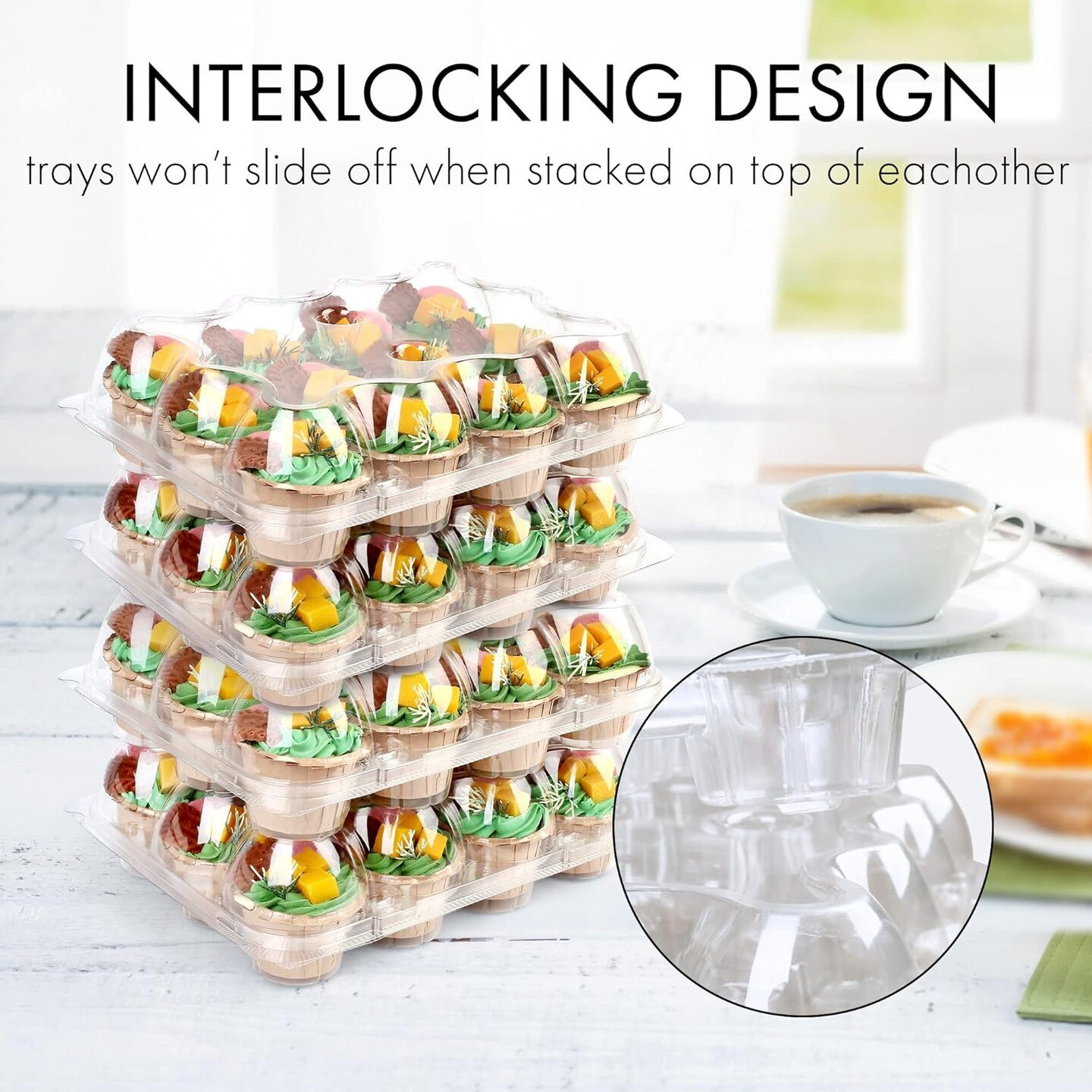 Cupcake Containers 12 Count, 12 Sets, Plastic Dozen Cupcake Boxes, Disposable Cupcake Carrier Holder with Detachable Tall Dome Lid, BPA Free, Standard Size