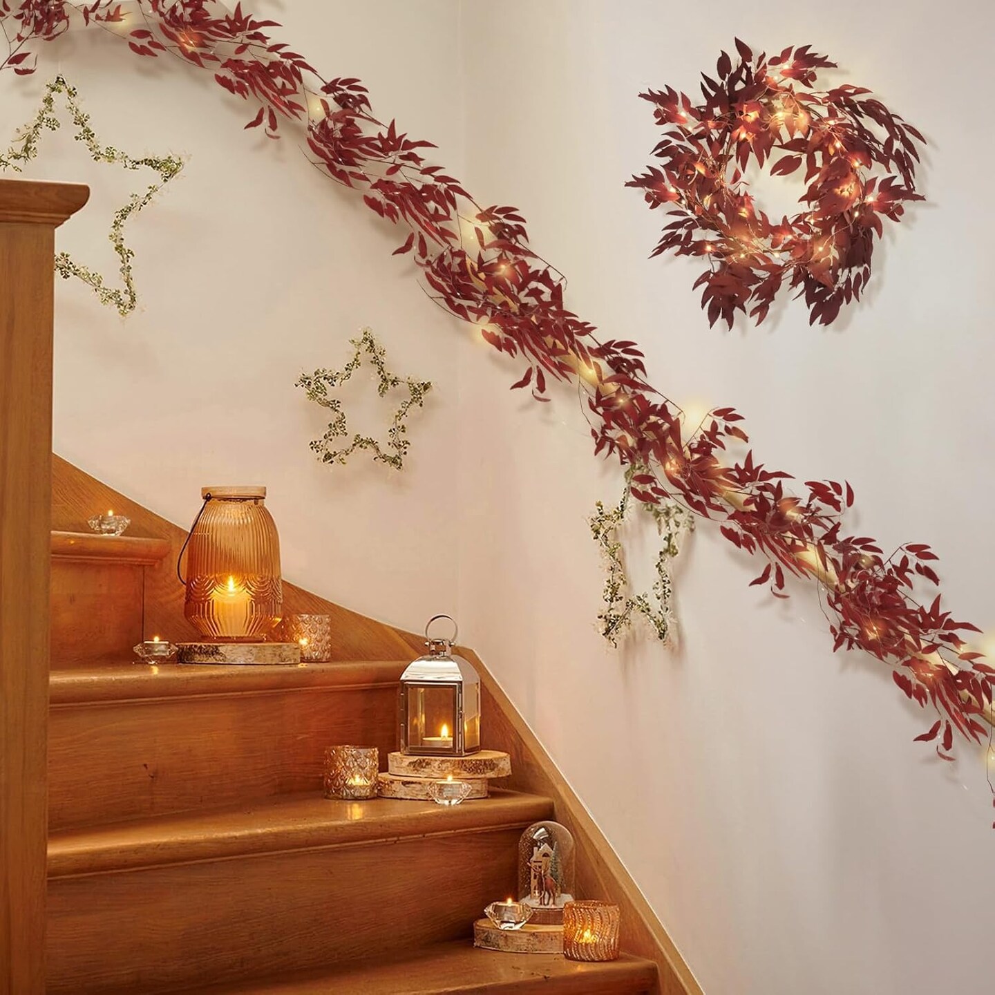 Artificial Hanging Willow Vine Twigs Whit Light 2Pcs 5.7Ft Fake Fall Garland Faux Silk Willow Leaves Ivy Indoor Outdoor