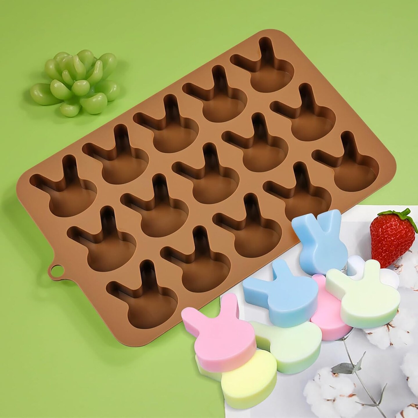 Easter Bunny Molds 2pcs Silicone Chocolate Mold Rabbit Shape Easter Candy Mold 15 Cavity for Resin Soap Ice Cube Gummy Cupcake Decoration
