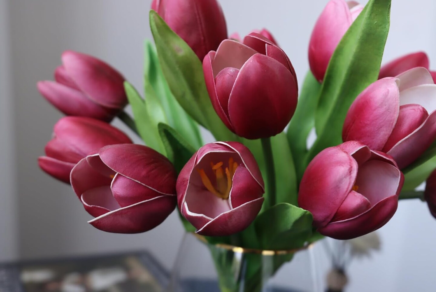 11PCS Wine Red Artificial Tulip Flowers for Valentine's Day, Mother's Day & Wedding Decorations