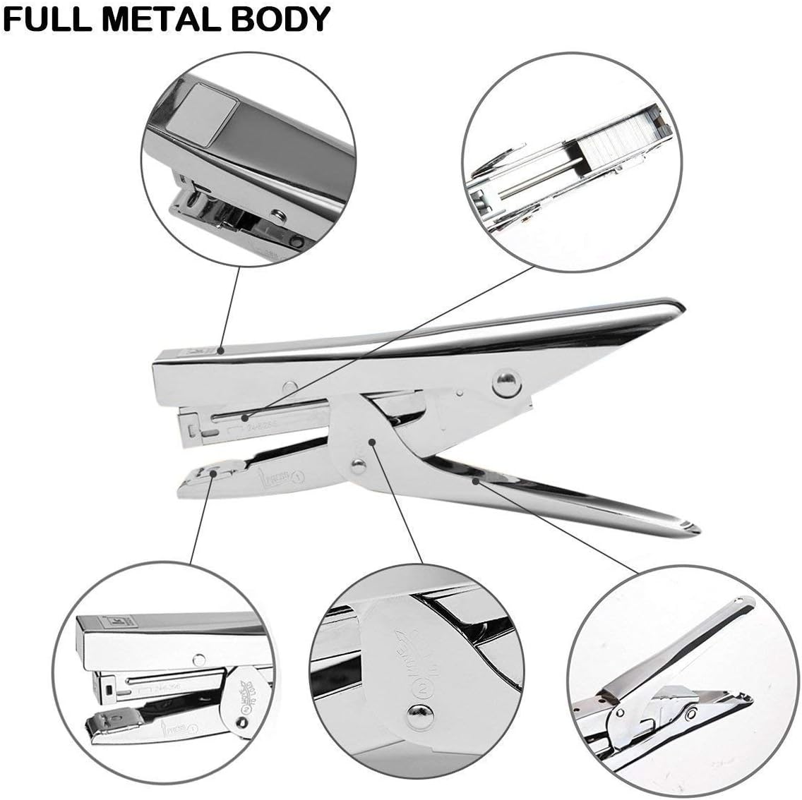Plier Stapler Heavy Duty Office Stapler Hand Held 20-Sheet Stapler Papers Stapling Machine with 1000 Staples and Staple Remover Tool, Silver