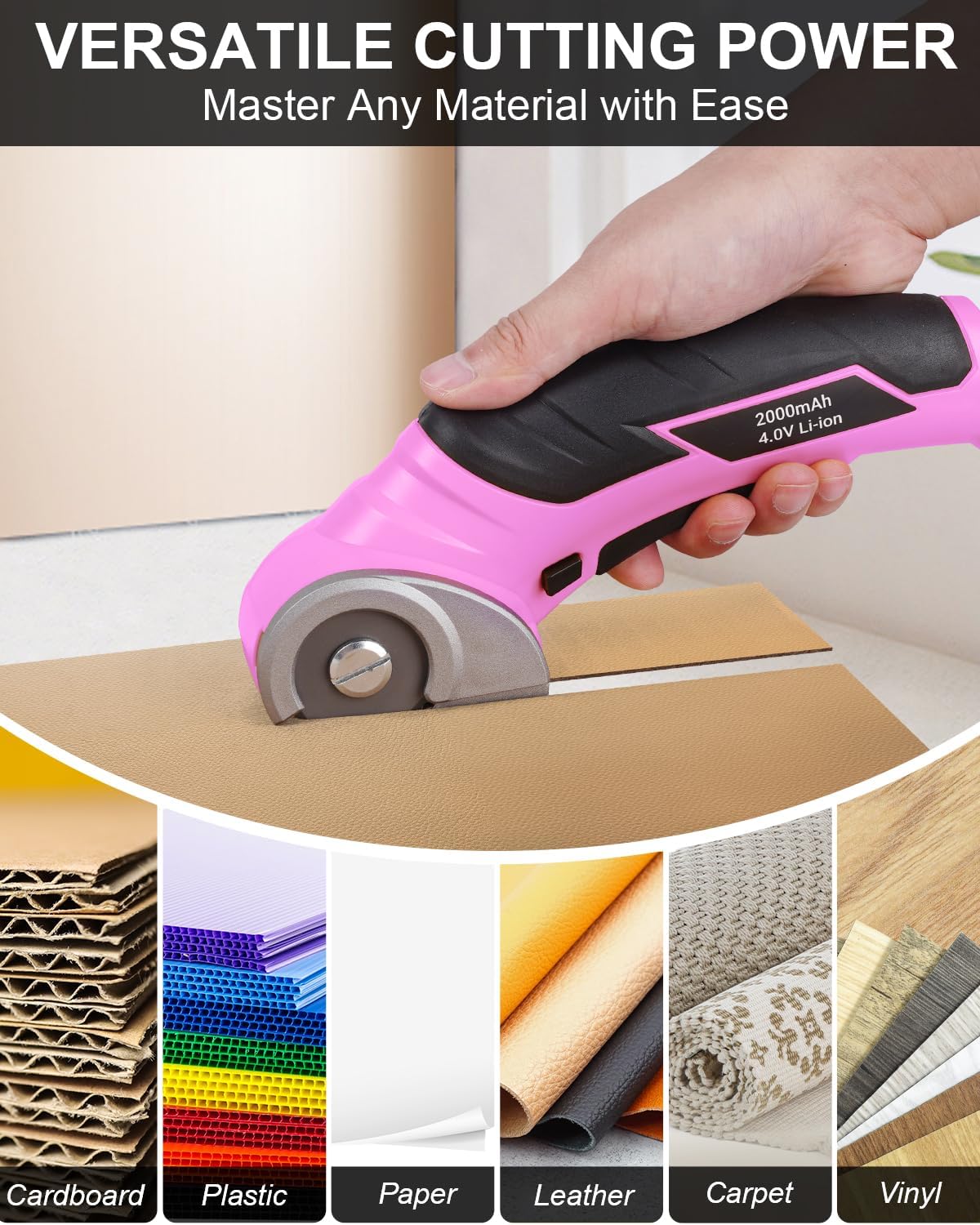 Cordless Electric Scissors Cardboard Cutter - Rechargeable 4V Rotary Cutter with Self-Sharpening Blade Heavy Duty Box Scissor with Safety Lock for Cardboard, Crafting, Carpet, Leather