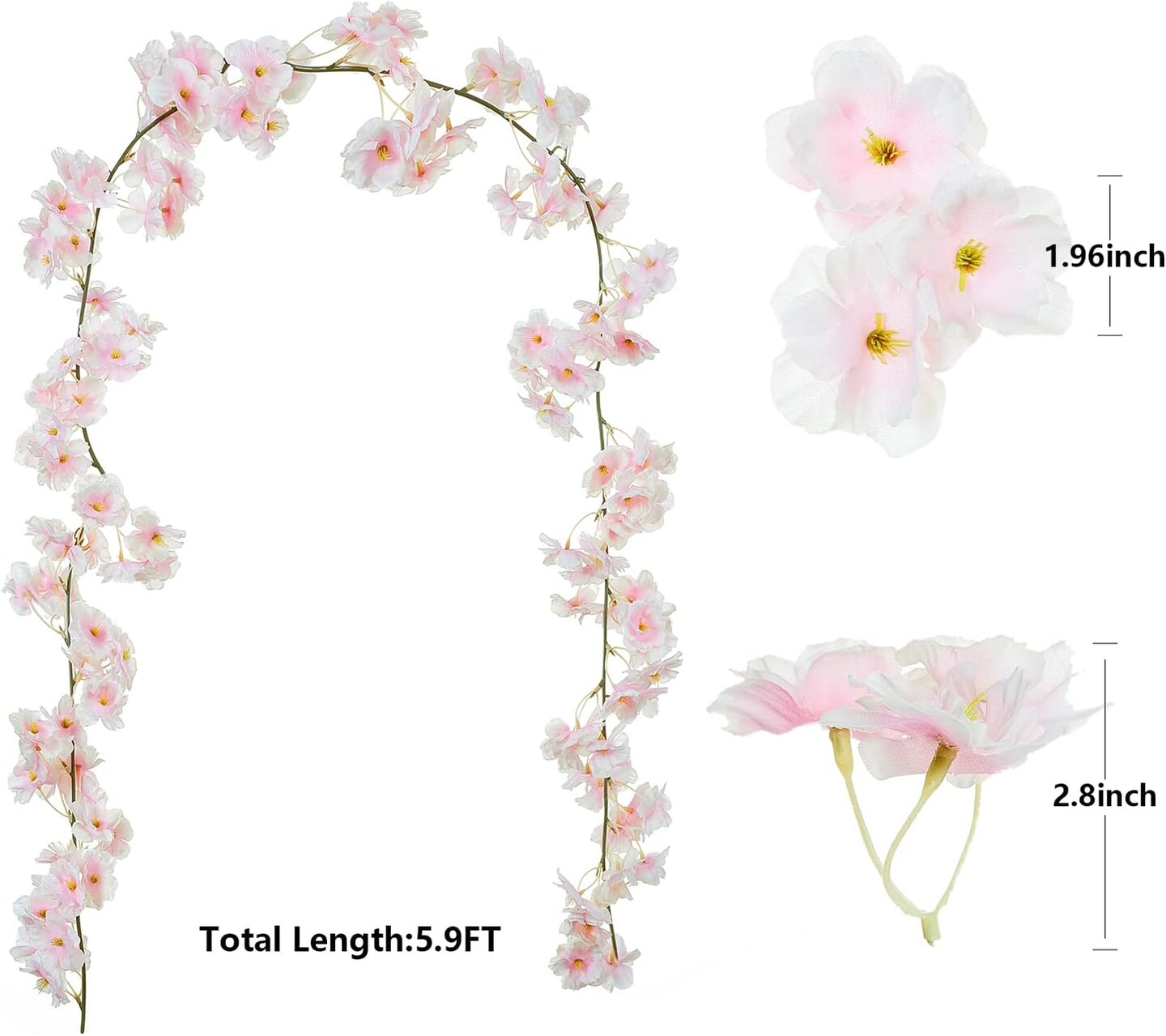 8PCS Artificial Cherry Blossom Flower Garlands – 47.2ft Hanging Vines for Spring Home, Room, Wedding, Party, and Kawaii Decorations (Pink)