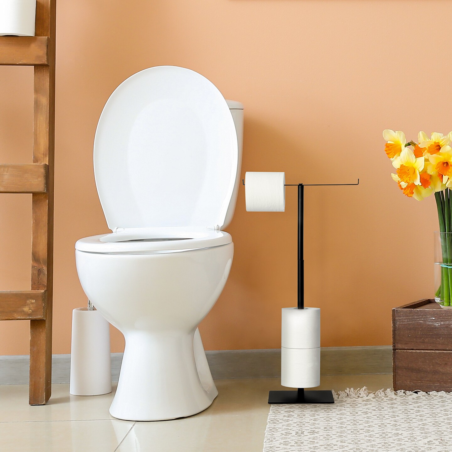 Toilet Paper Holder Stand Tissue Holder Bathroom Free Standing Paper Roll Holder