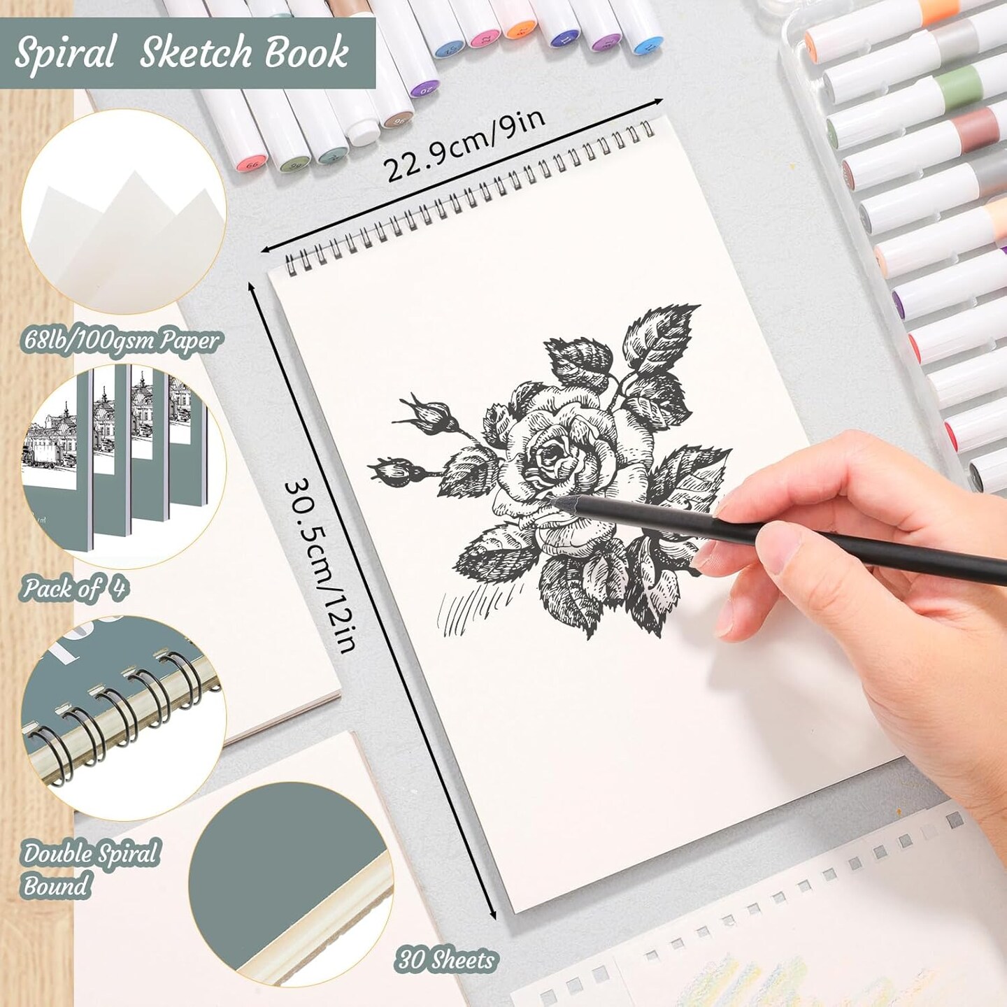 4 Pack Sketch Book, 9 x 12 Inch Sketchbook