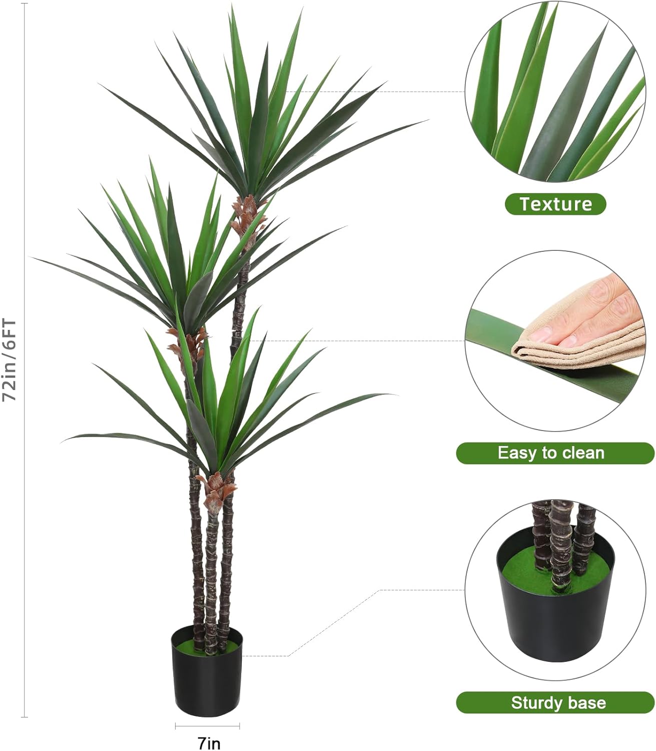6FT Artificial Tree Faux Agave Plant Faux Dracaena Tree with 3 Heads in Pot Tall Fake Tree for Modern Home Office Decor Indoor or Outdoor (2 Pack)